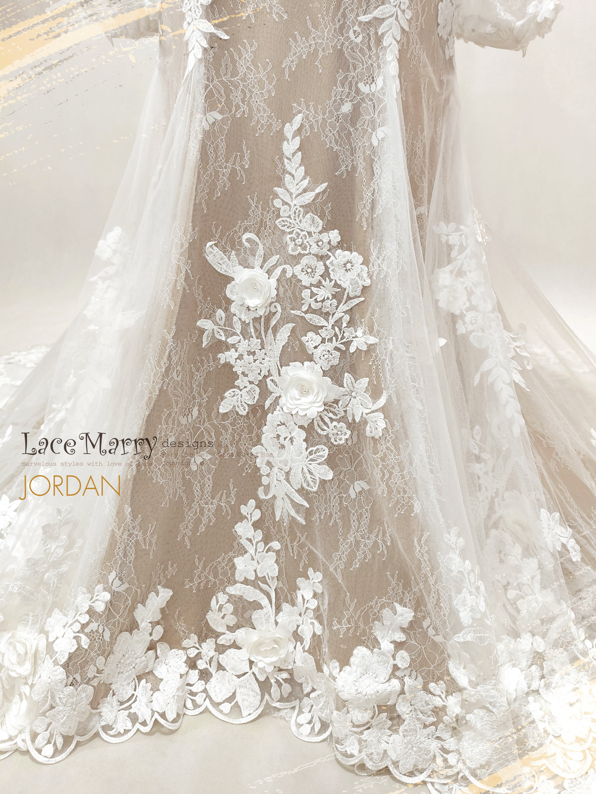 JORDAN / 3D Floral Lace Wedding Dress with Long Sleeves