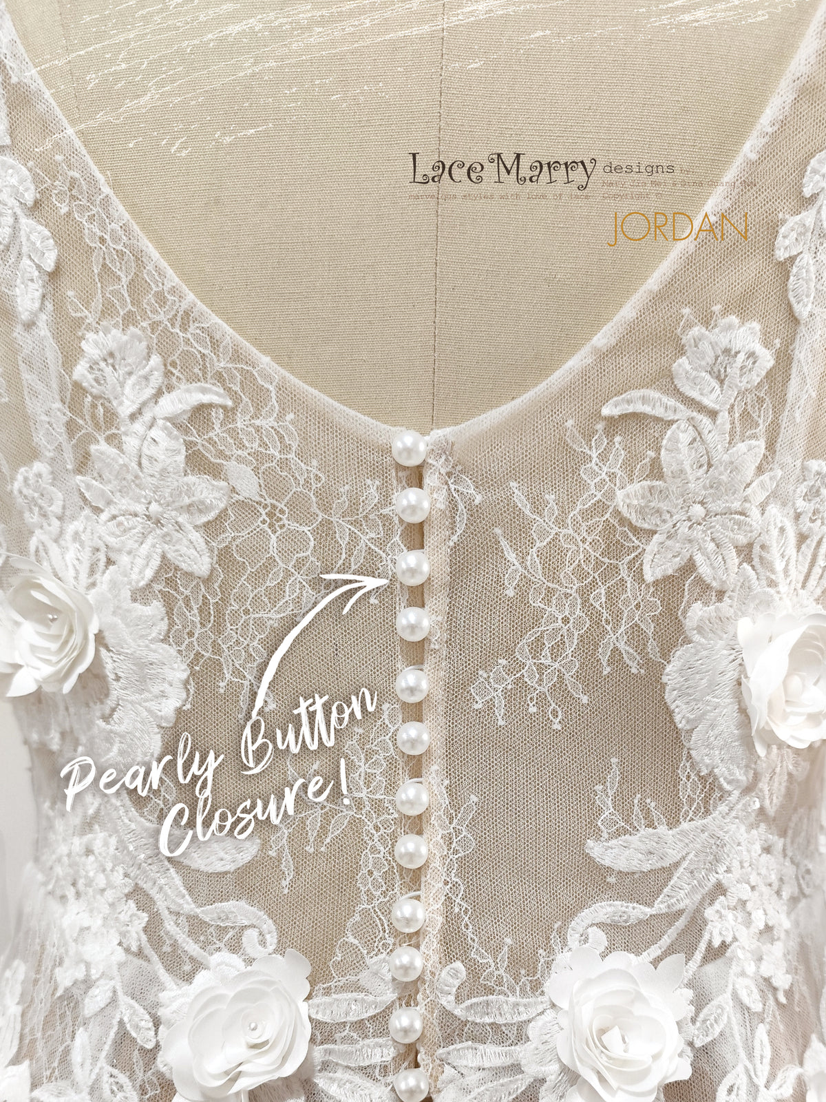 JORDAN / 3D Floral Lace Wedding Dress with Long Sleeves