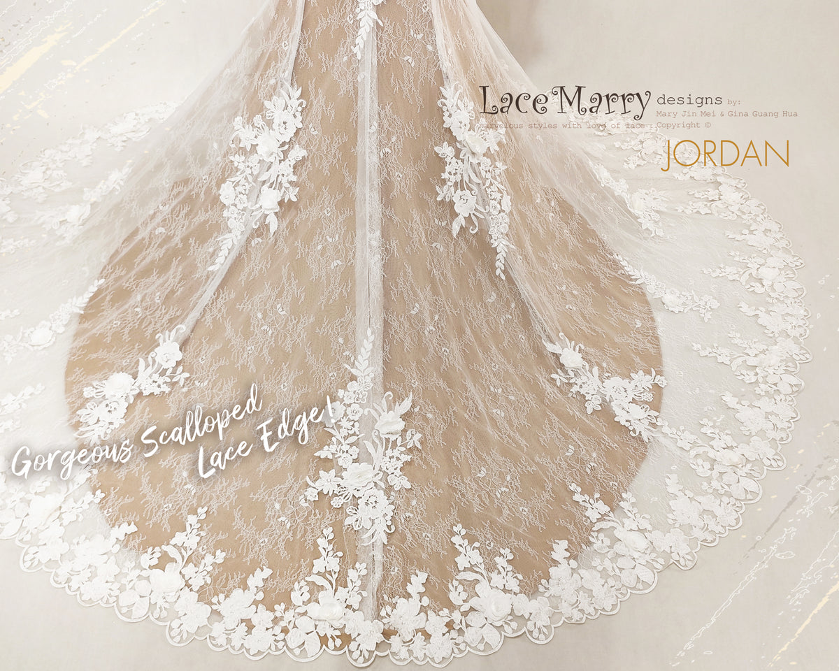 JORDAN / 3D Floral Lace Wedding Dress with Long Sleeves