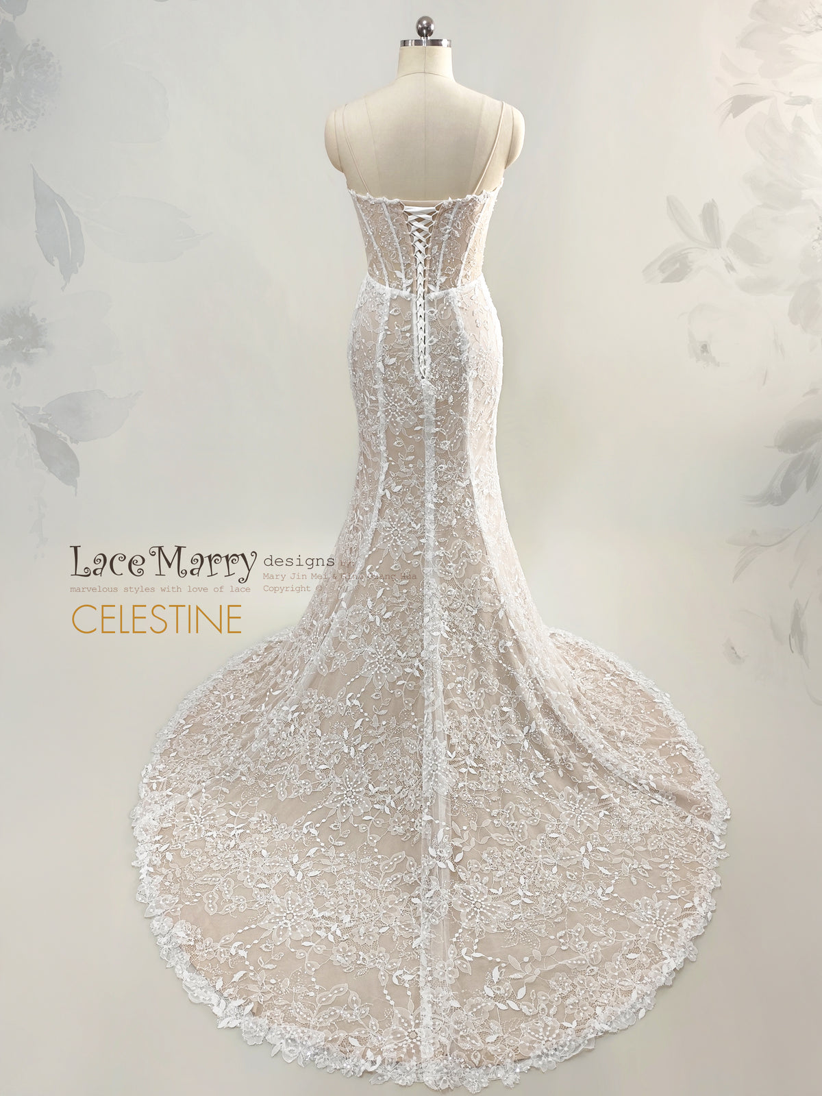 CELESTINE / Fitted Lace Wedding Dress with Illusion Corset Bodice