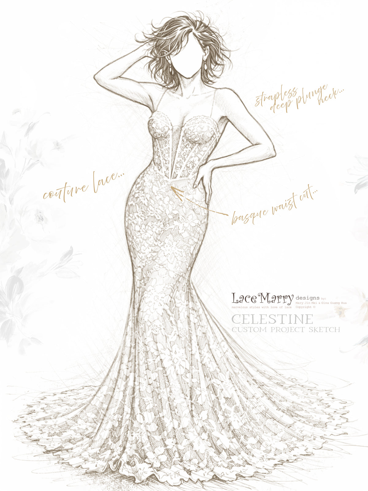 CELESTINE / Fitted Lace Wedding Dress with Illusion Corset Bodice