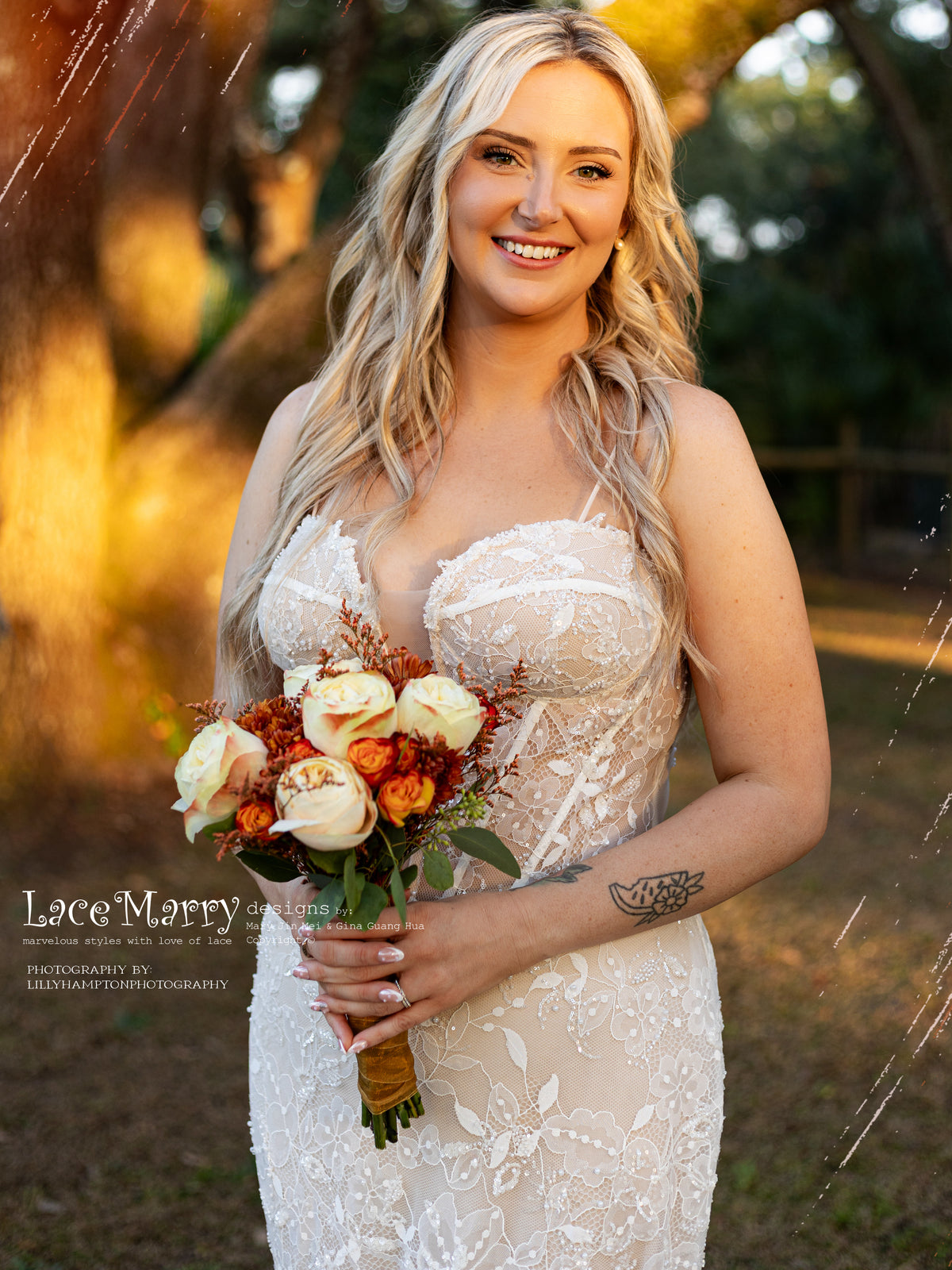 CELESTINE / Fitted Lace Wedding Dress with Illusion Corset Bodice