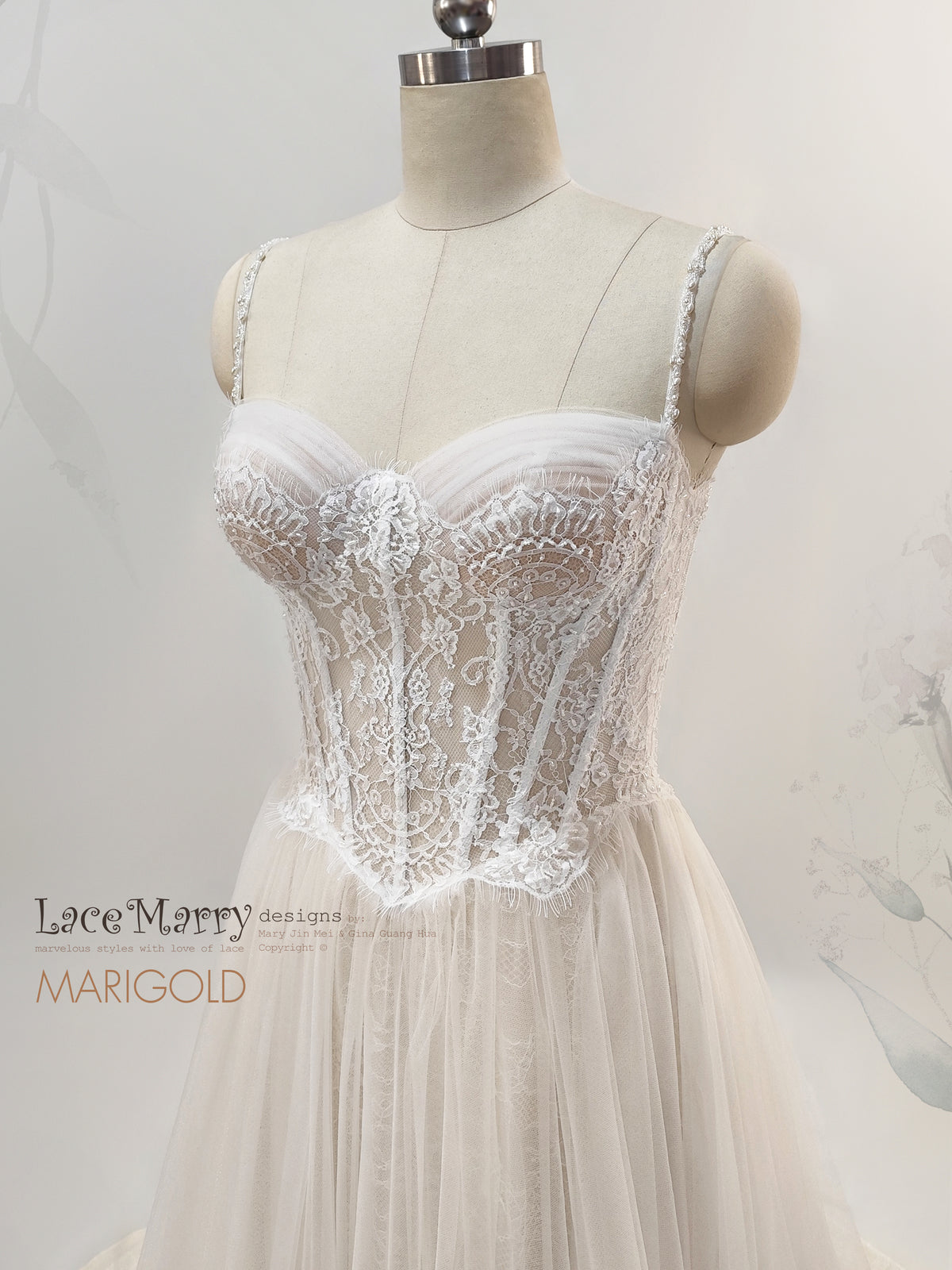 MARIGOLD / Lace Corset Wedding Dress with Basque Waist and Tulle Skirt
