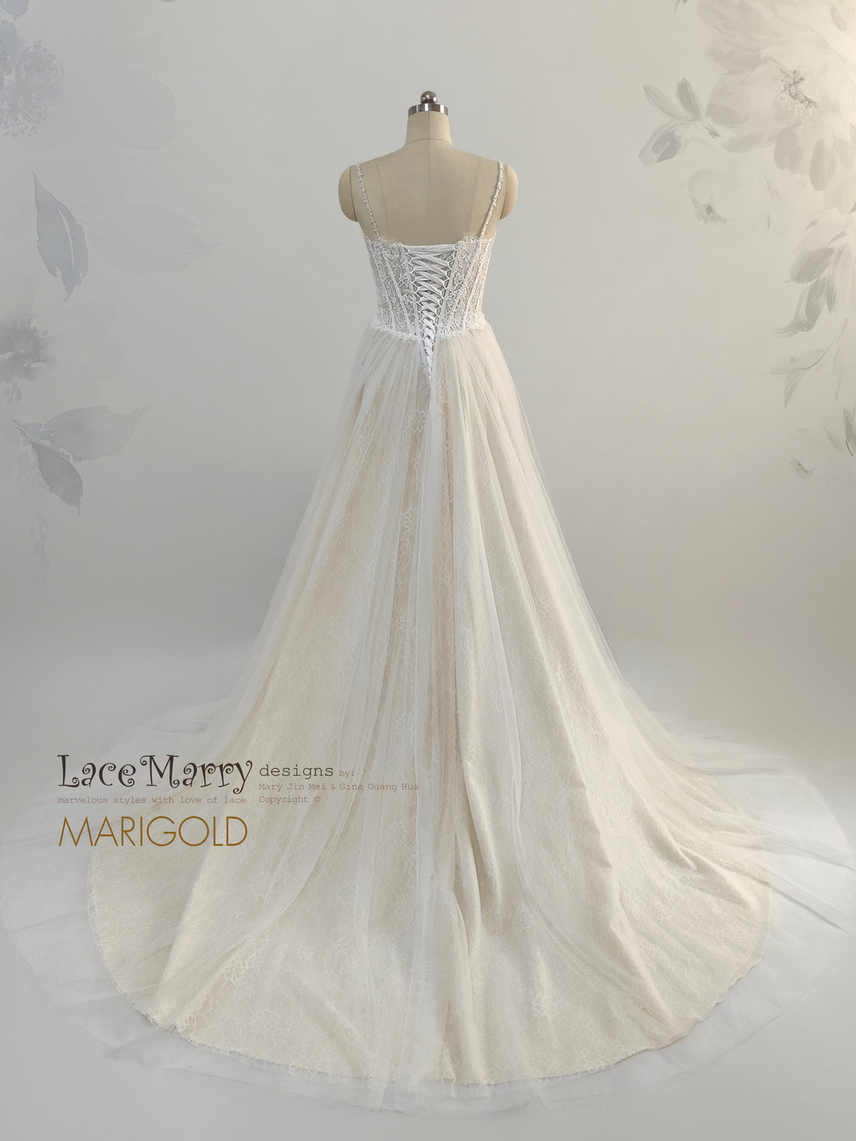 MARIGOLD / Lace Corset Wedding Dress with Basque Waist and Tulle Skirt