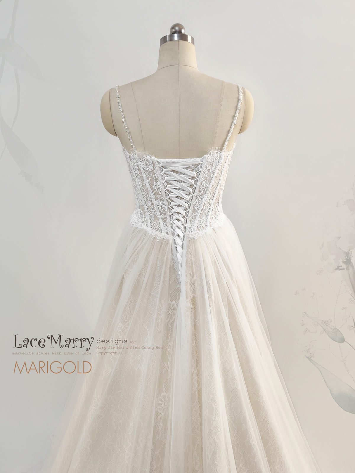 MARIGOLD / Lace Corset Wedding Dress with Basque Waist and Tulle Skirt