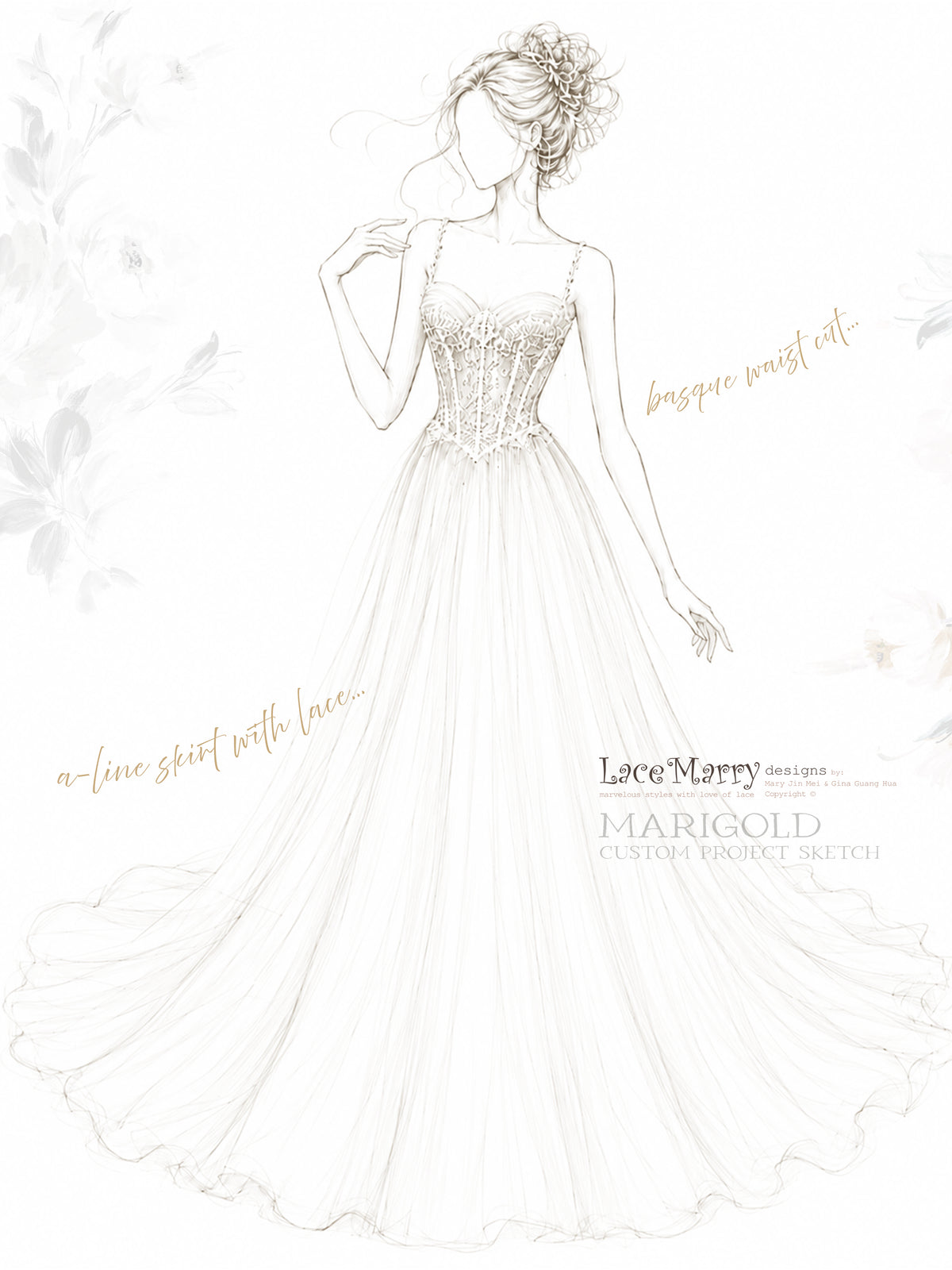 MARIGOLD / Lace Corset Wedding Dress with Basque Waist and Tulle Skirt