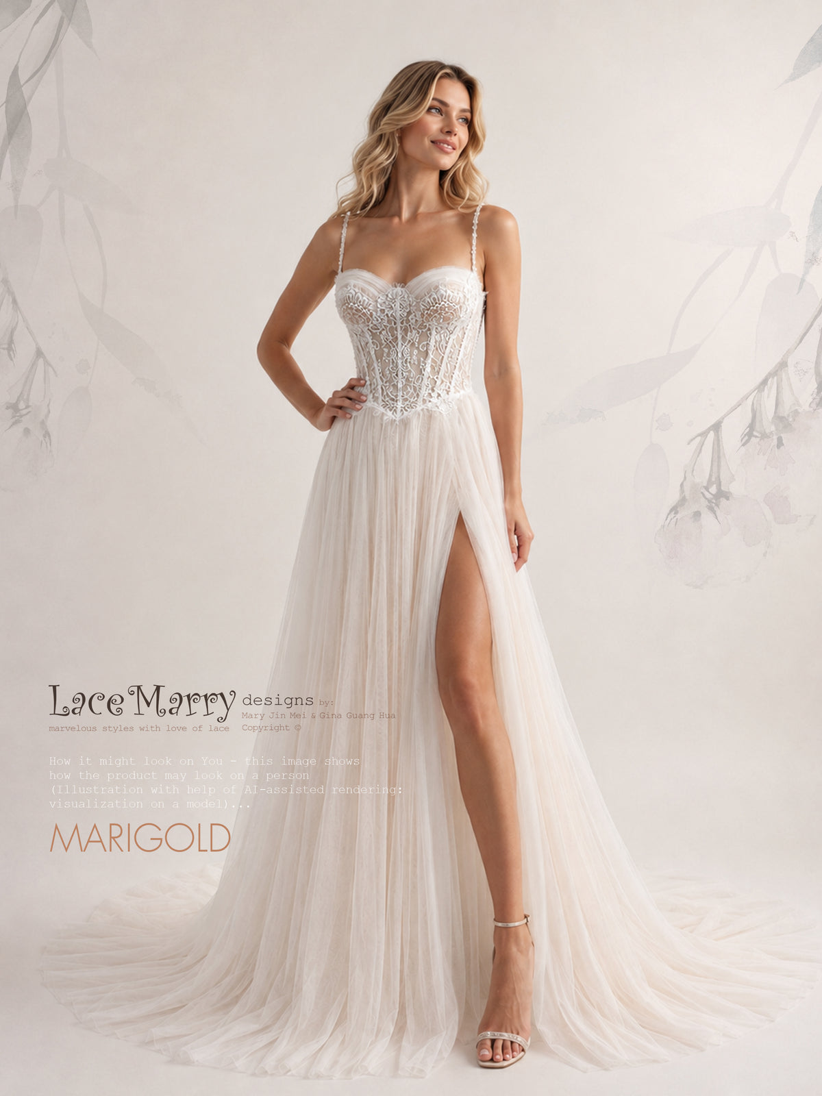 MARIGOLD / Lace Corset Wedding Dress with Basque Waist and Tulle Skirt