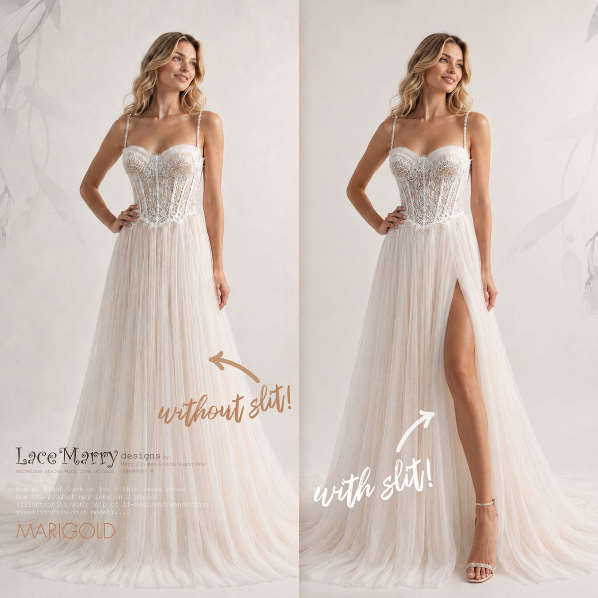 MARIGOLD / Lace Corset Wedding Dress with Basque Waist and Tulle Skirt