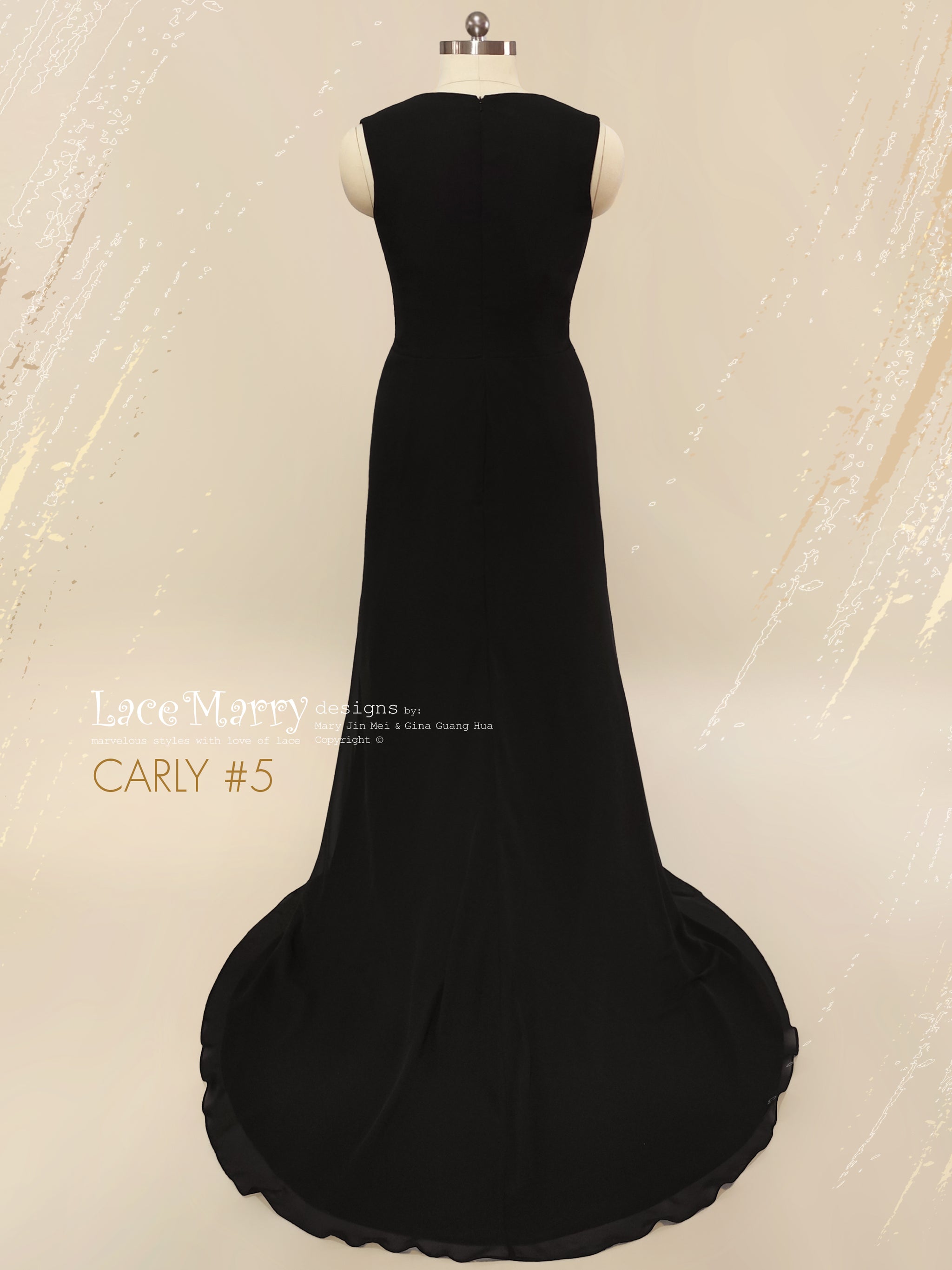 CARLY #5 / Slim A Line Black Wedding Dress with Deep Sexy V-neck - LaceMarry CARLY #5 / Slim A Line Black Wedding Dress with Deep Sexy V-neck - LaceMarry