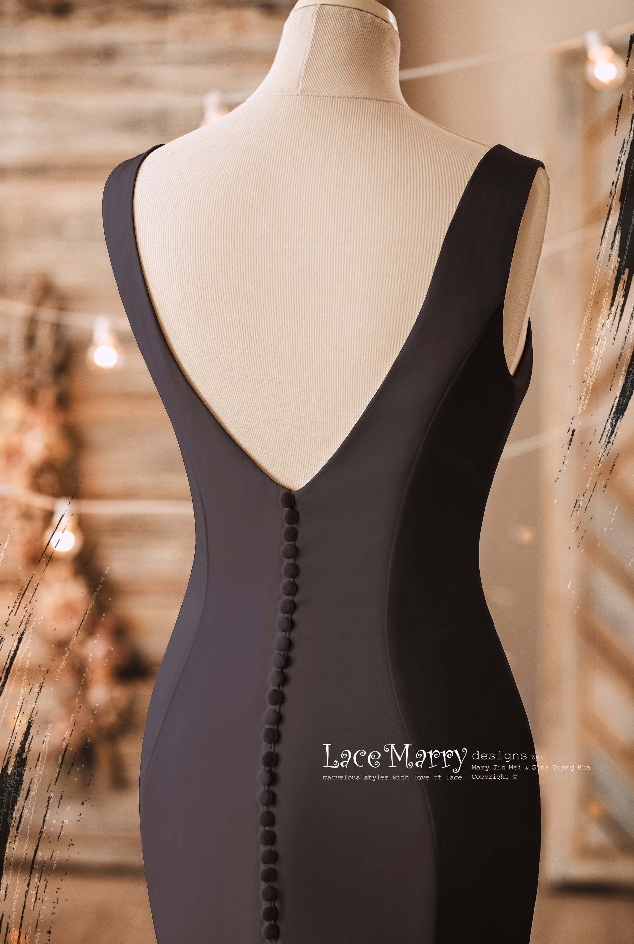 CLEMENTINE / Black Wedding Dress in Simple and Elegant Design - LaceMarry CLEMENTINE / Black Wedding Dress in Simple and Elegant Design - LaceMarry