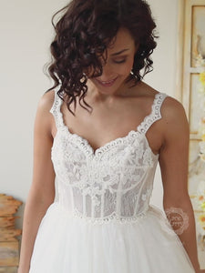 Xuyudita Women's Sweetheart Applique Beaded Corset Bridal Shiny Tull Wedding Dresses For Bride White 18