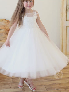 Airy Puffy Tulle Skirt Flower Girl Dress with Big Bow