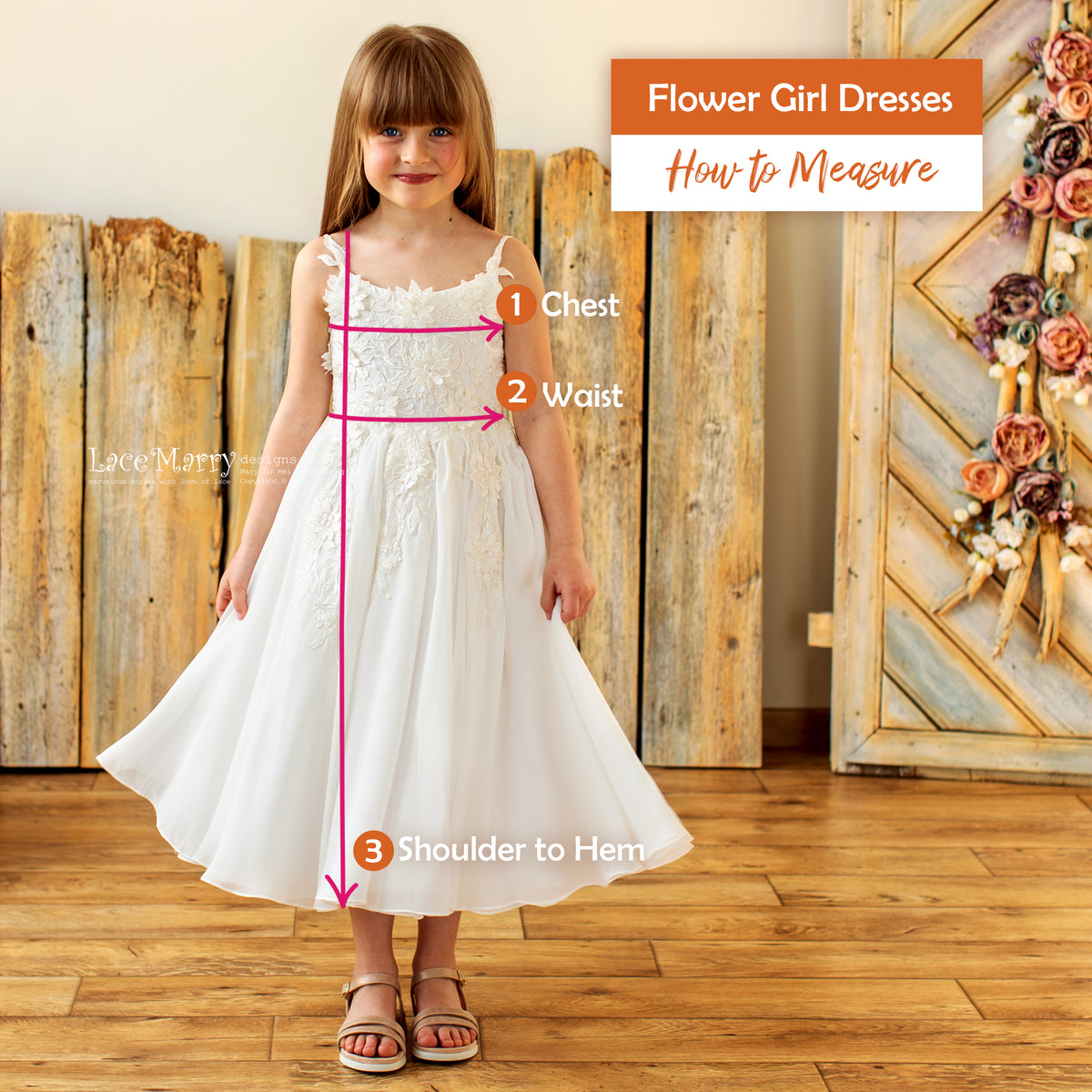 LANA / Trendy Ivory And Champagne Rustic Flower Girl Dress