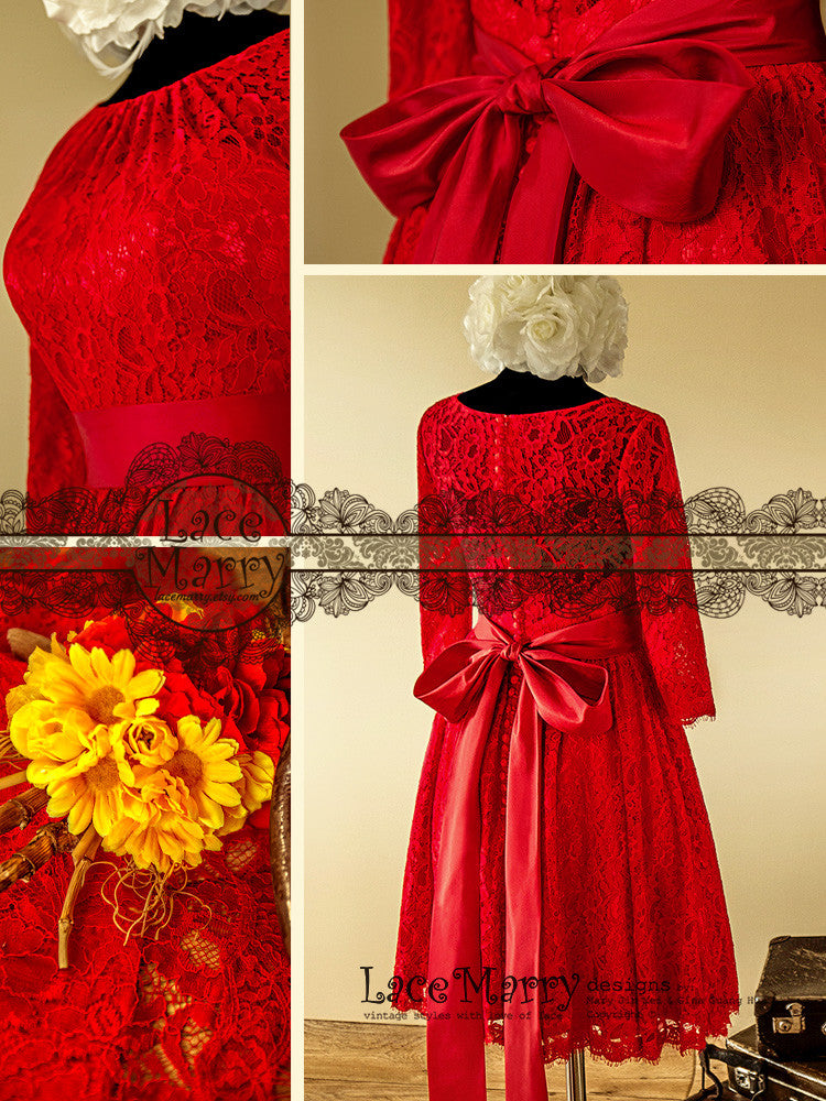 Knee Length Red Lace Dress