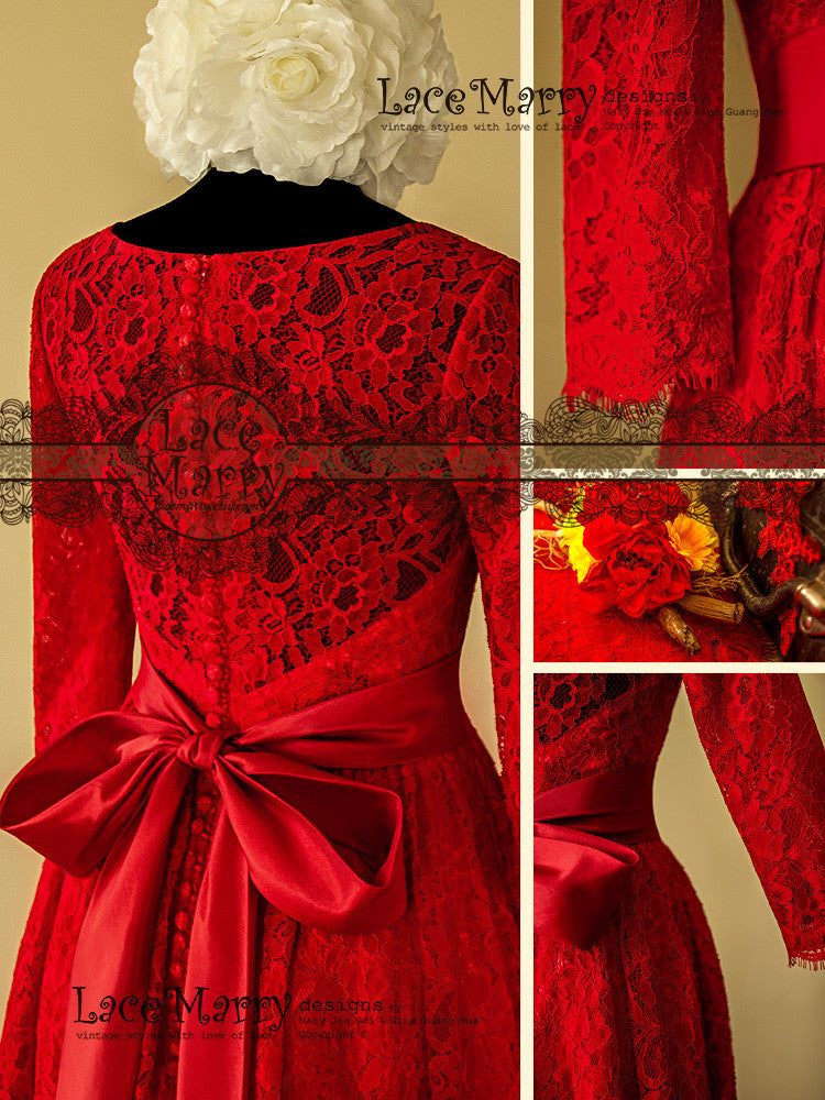 Full Lace Back Red Wedding Dress