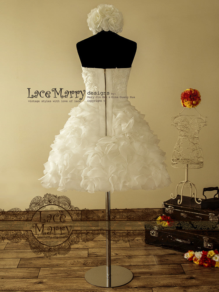 1950's Inspired Short Wedding Dress Designed with 3D Flower Appliqués 1950's Inspired Short Wedding Dress Designed with 3D Flower Appliqués