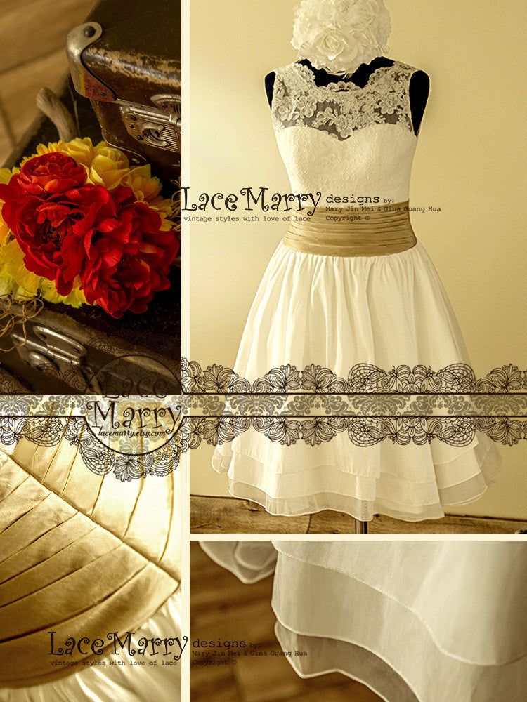 Short Wedding Dress with Lace Top