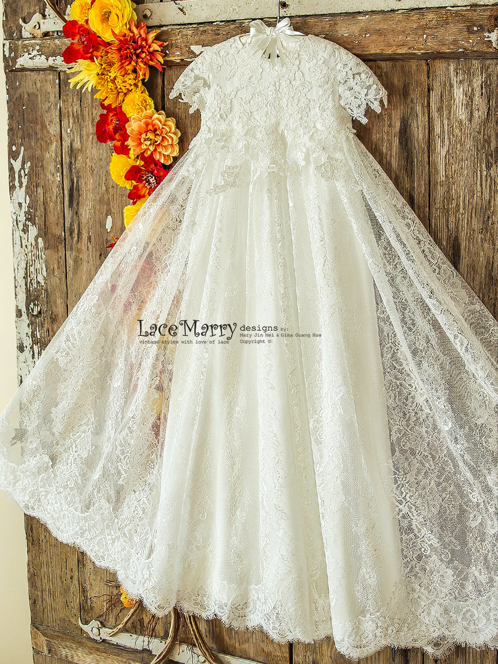 Unique Lace Flower Girl Dress with Small Sleeves & Flowy Skirt Design - LaceMarry Unique Lace Flower Girl Dress with Small Sleeves & Flowy Skirt Design - LaceMarry