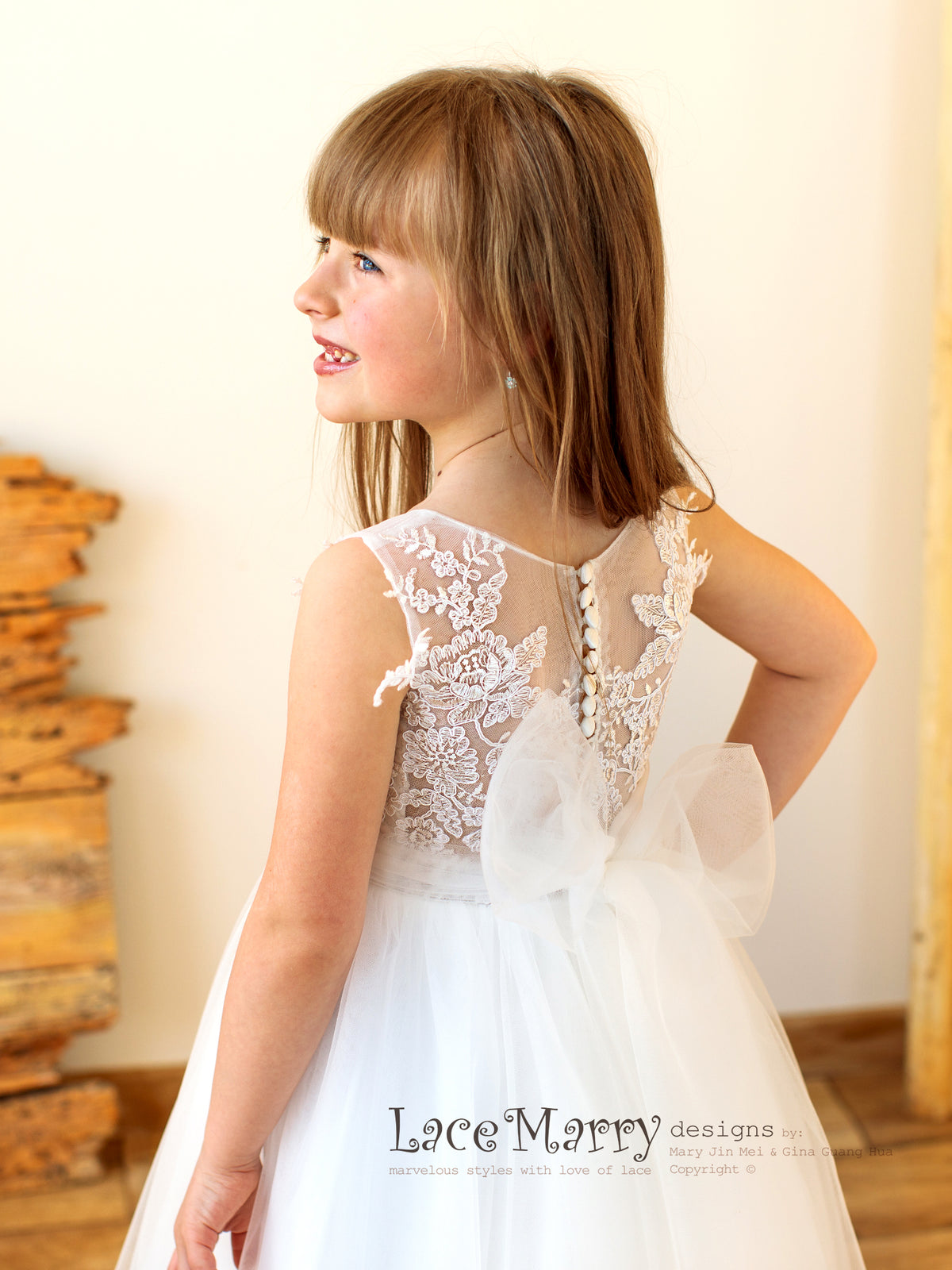 Lovely Flower Girl Dress with Illusion Lace Back and Big Bow