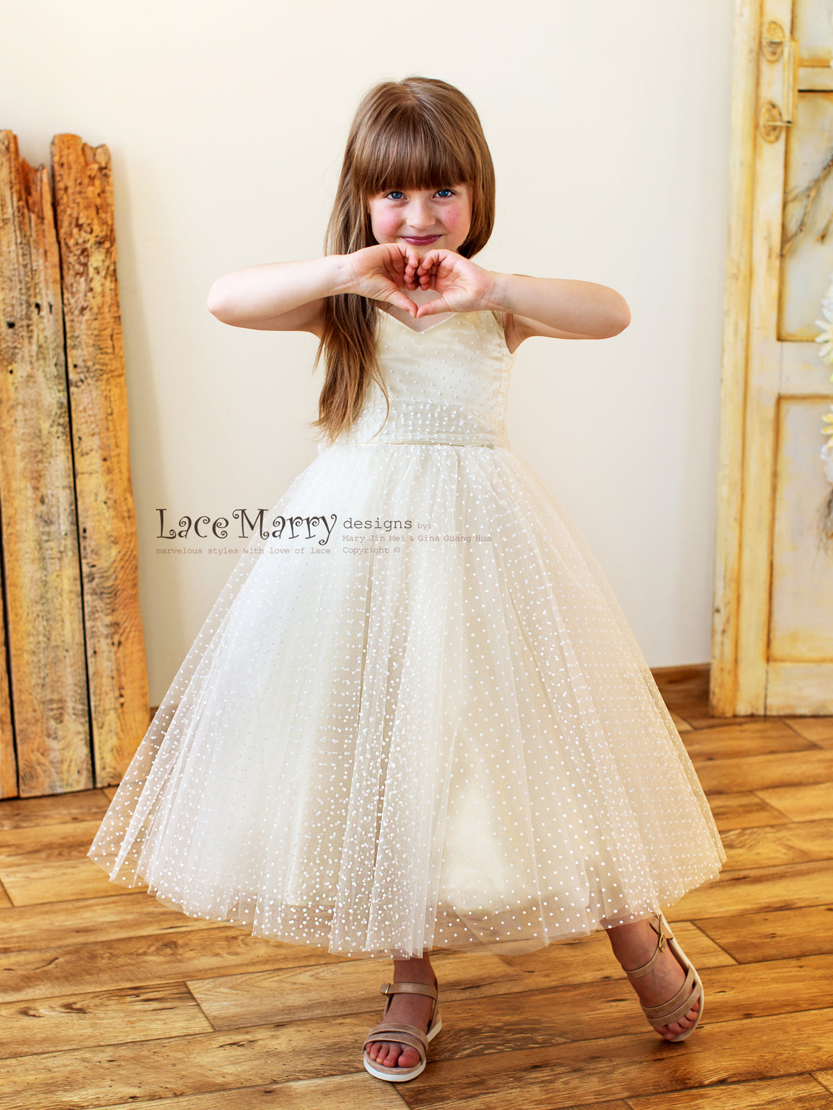 Flower Girl Dress with Polka Tulle