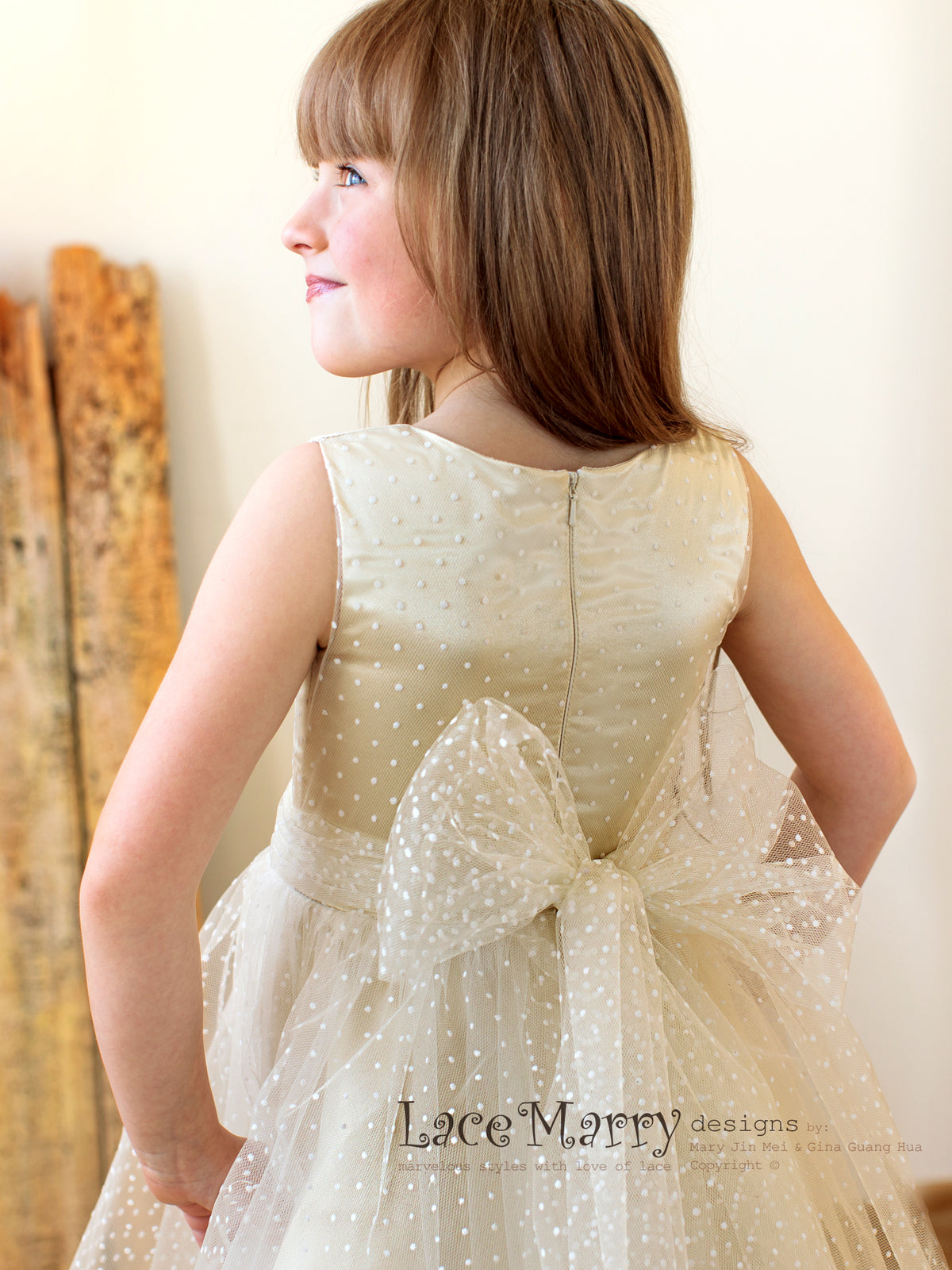 Champagne Flower Girl Dress with Big Bow