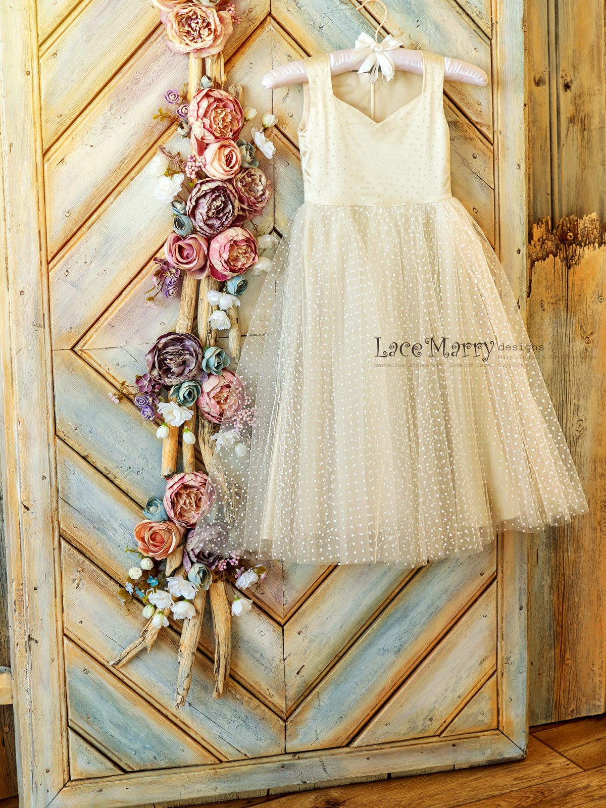 Diamond Shape Neckline Flower Girl Dress