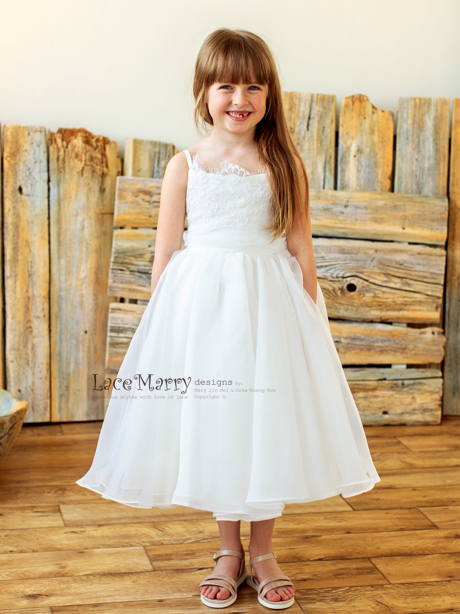 BIBI Ivory Flower Girl Dress for Junior Bridesmaid with Lace Top
