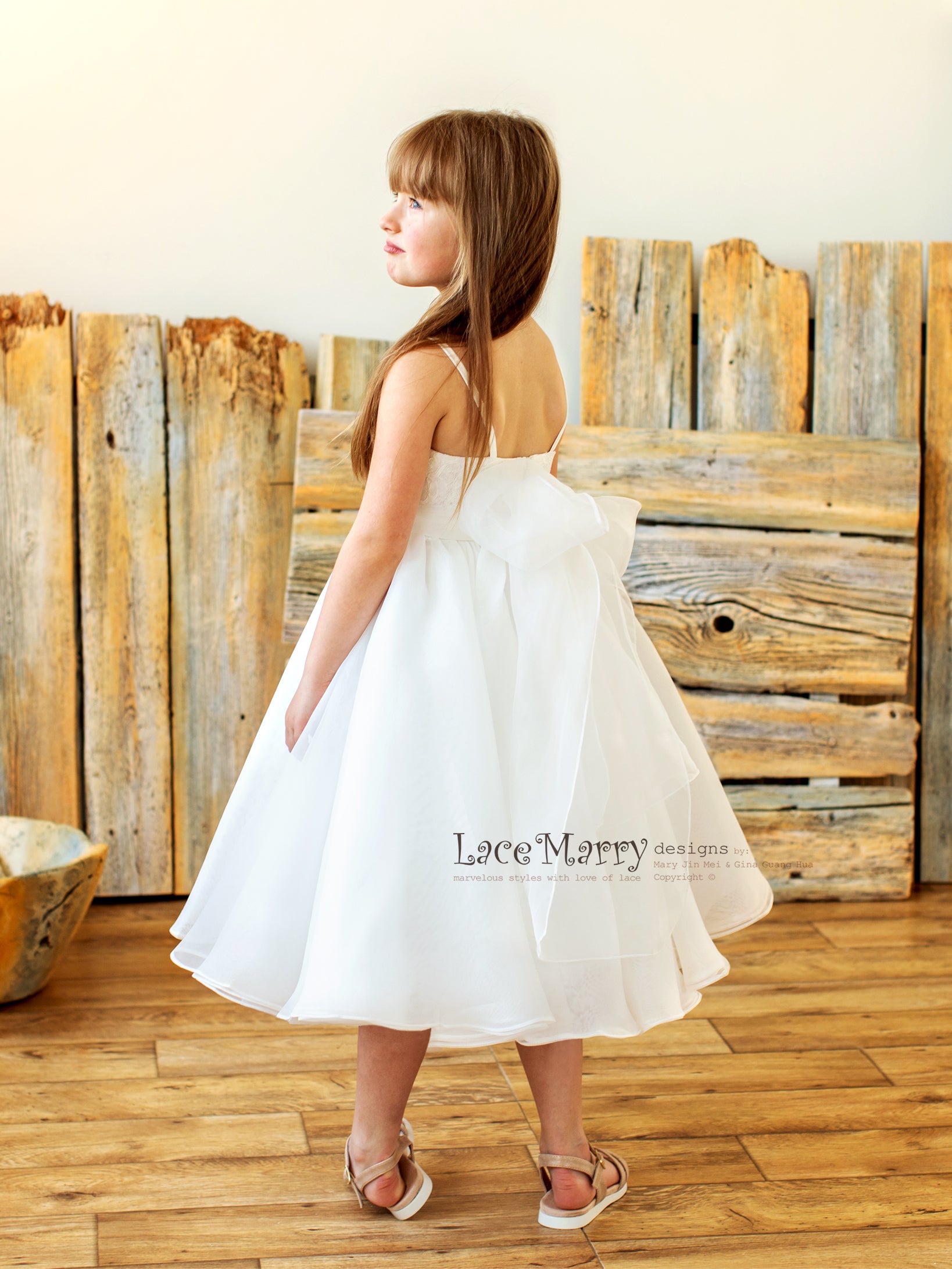 BIBI / Ivory Flower Girl Dress for Junior Bridesmaid with Lace Top