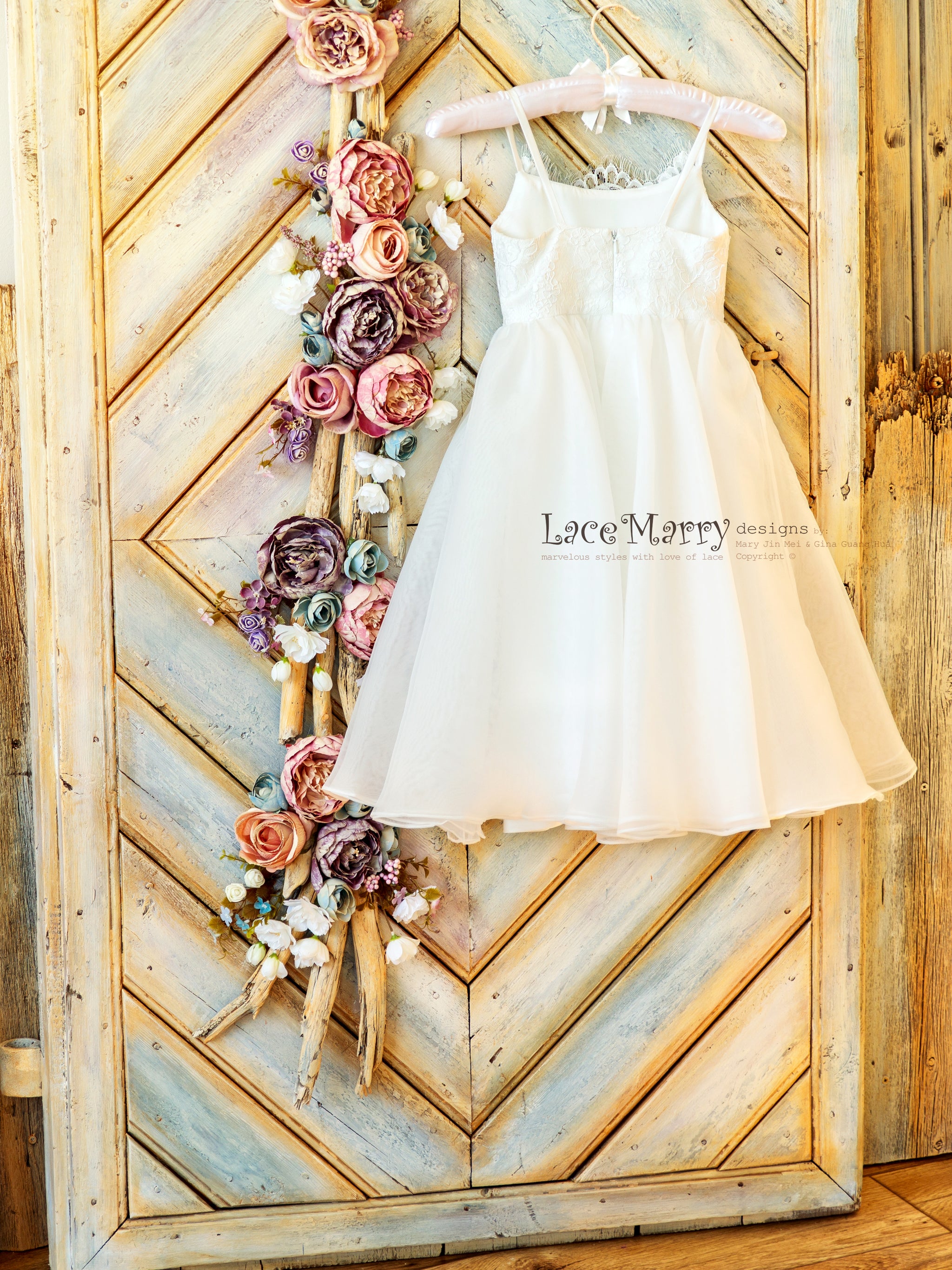 BIBI / Ivory Flower Girl Dress for Junior Bridesmaid with Lace Top