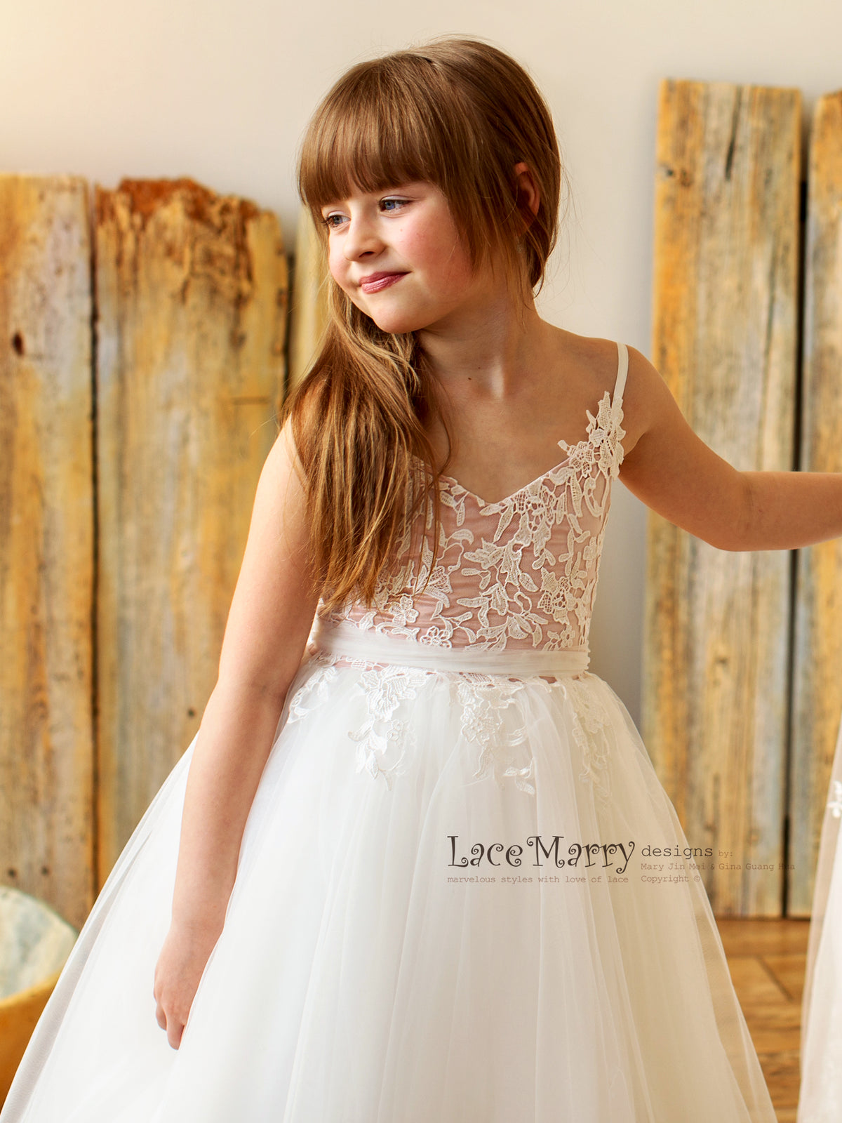 NINI Blush Ivory Flower Girl Dress LaceMarry