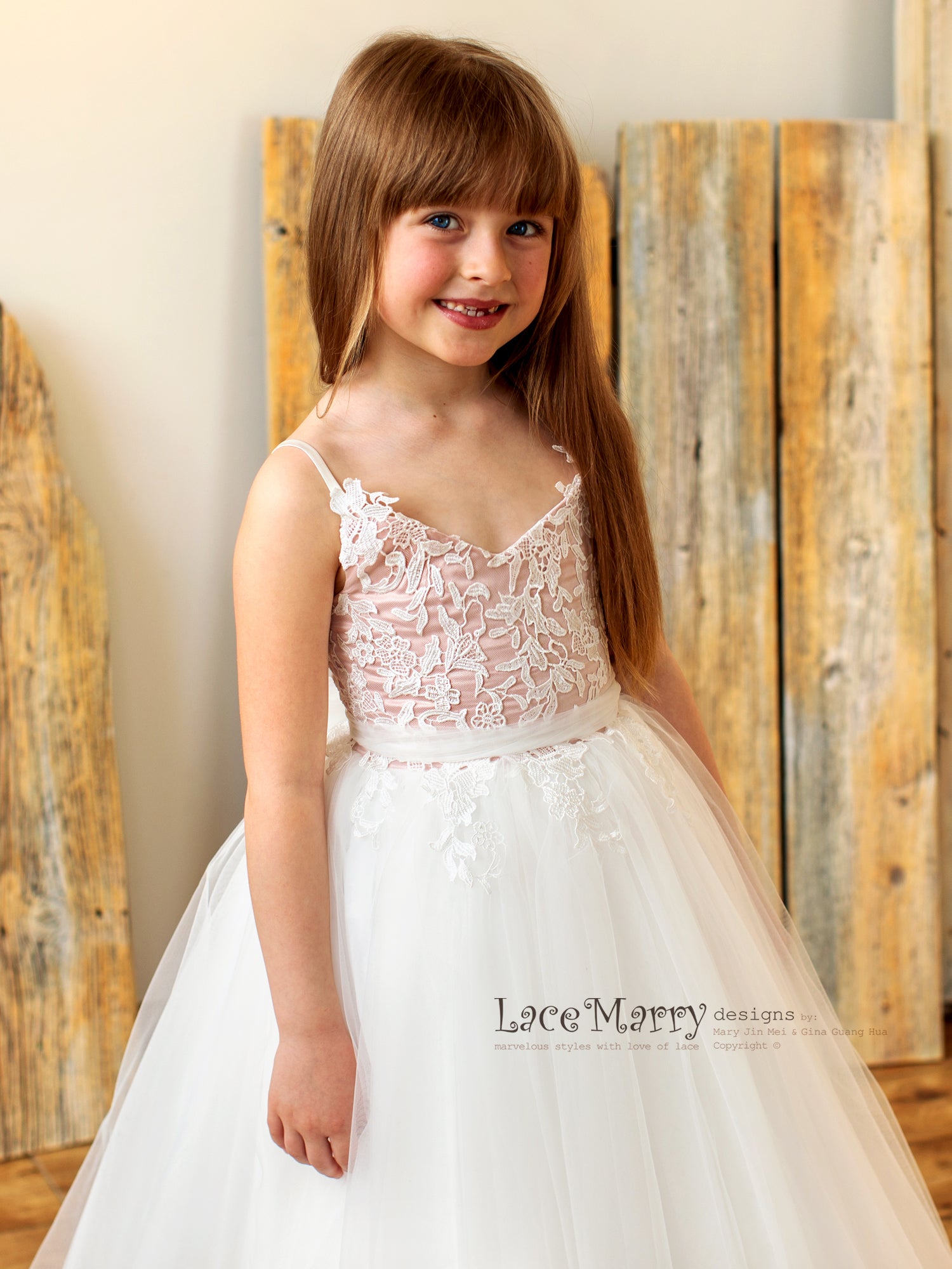 NINI / Blush & Ivory Flower Girl Dress - LaceMarry NINI / Blush & Ivory Flower Girl Dress - LaceMarry