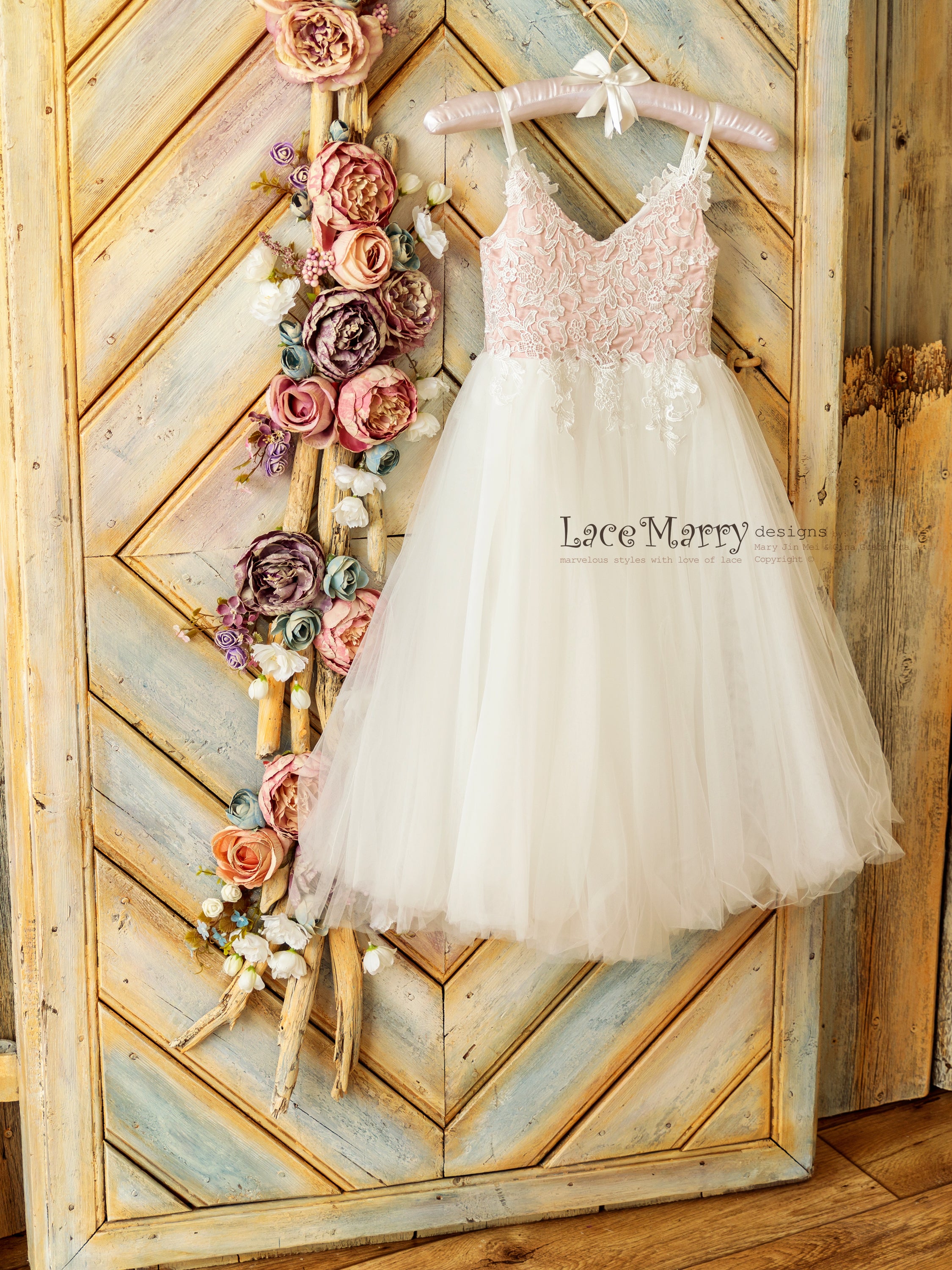 green emerald velvet dress NINI / Blush & Ivory Flower Girl Dress