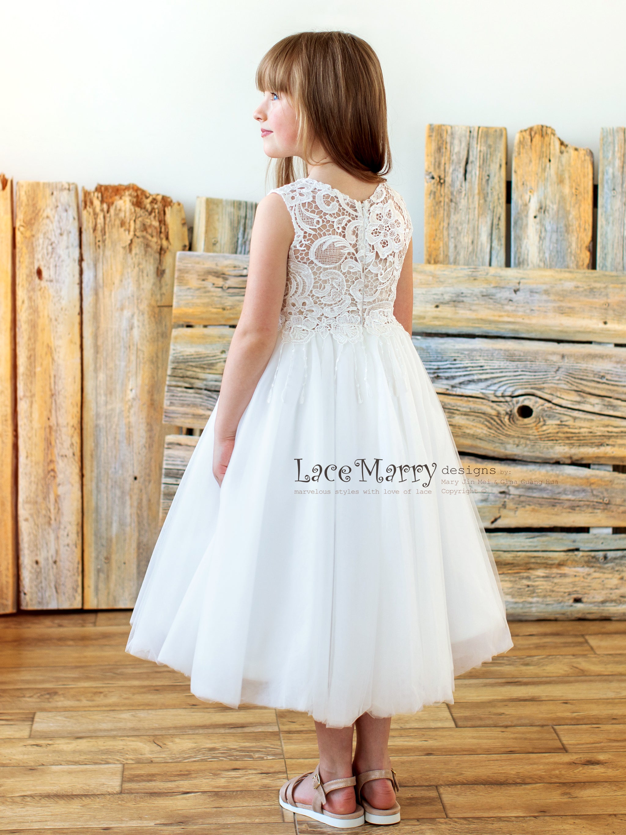 LANA / Trendy Ivory And Champagne Rustic Flower Girl Dress - LaceMarry LANA / Trendy Ivory And Champagne Rustic Flower Girl Dress - LaceMarry