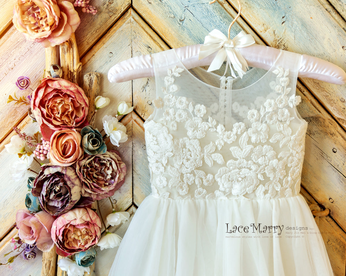 Illusion Lace Top Flower Girl Dress