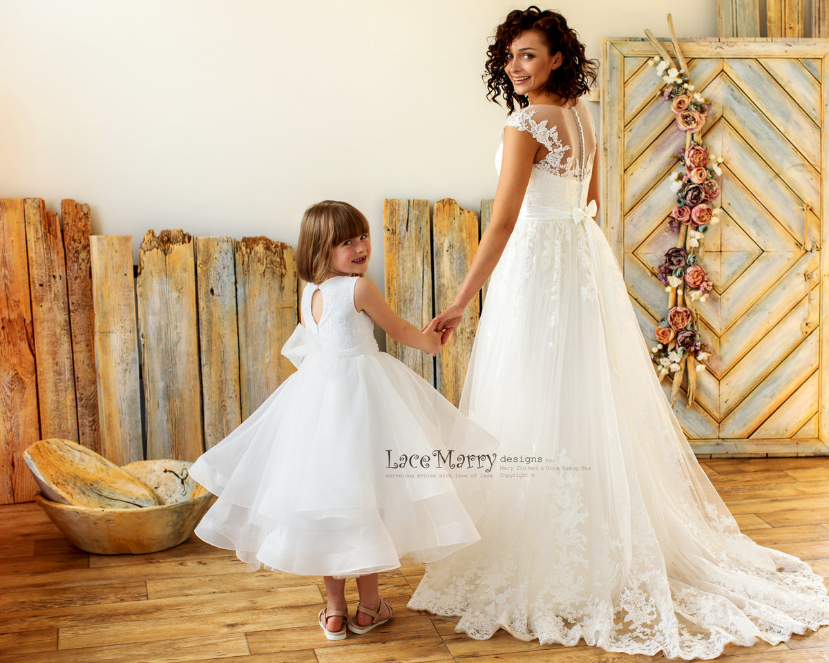 Puffy Flower Girl Dress with Layered Skirt