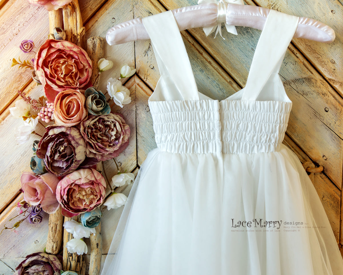 Elastic Closure Flower Girl Dress with Straps