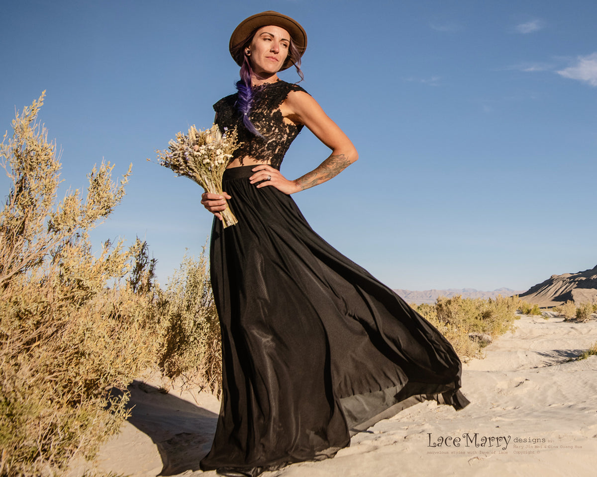 Black Wedding Dress Separate in 3 Pieces Set - LaceMarry Black Wedding Dress Separate in 3 Pieces Set - LaceMarry
