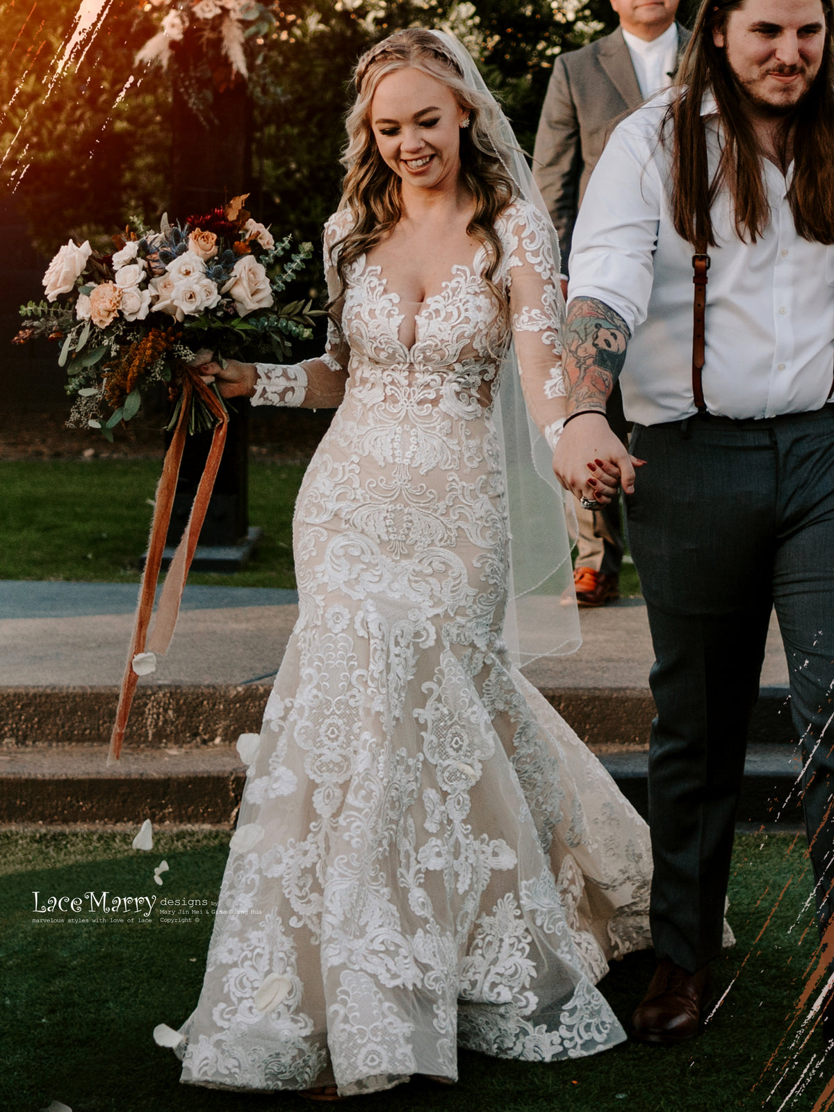 SKYE / Gorgeous Fitted Lace Wedding Dress with Long Sleeves - LaceMarry SKYE / Gorgeous Fitted Lace Wedding Dress with Long Sleeves - LaceMarry
