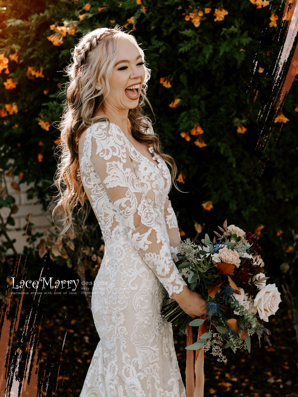 SKYE / Gorgeous Fitted Lace Wedding Dress with Long Sleeves - LaceMarry SKYE / Gorgeous Fitted Lace Wedding Dress with Long Sleeves - LaceMarry