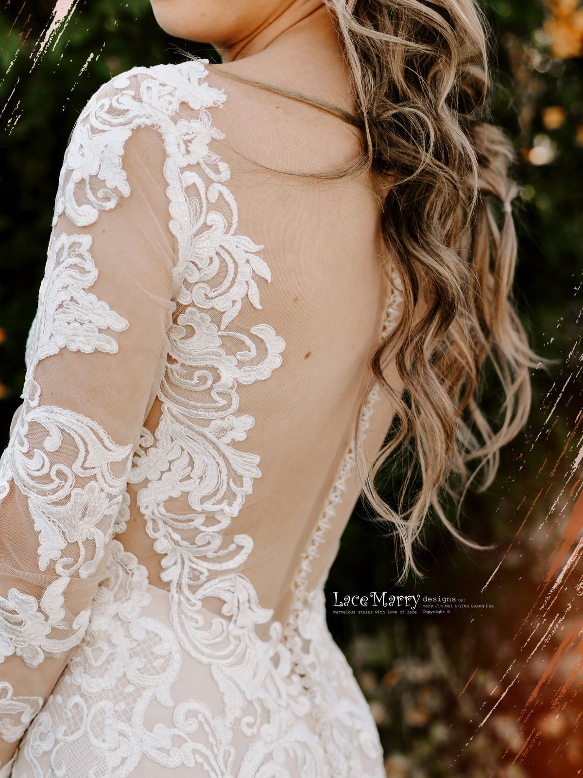 SKYE / Gorgeous Fitted Lace Wedding Dress with Long Sleeves - LaceMarry SKYE / Gorgeous Fitted Lace Wedding Dress with Long Sleeves - LaceMarry
