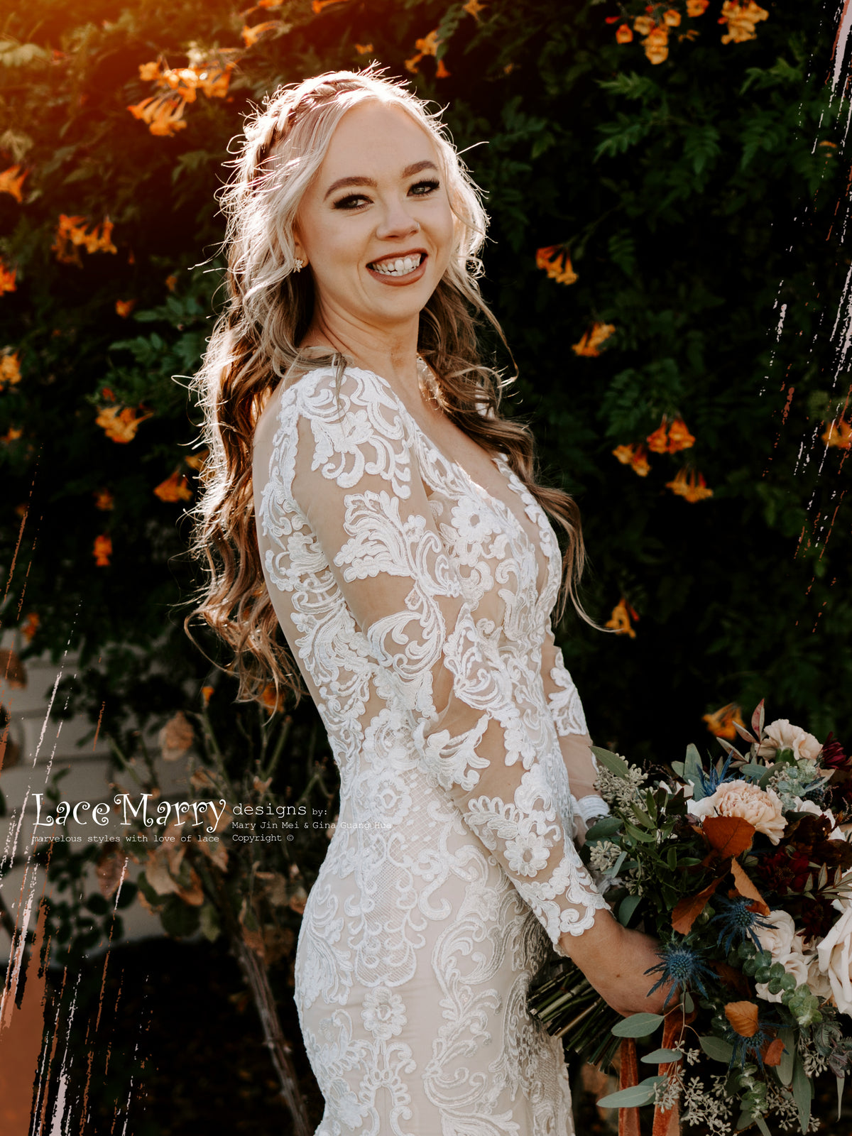 SKYE / Gorgeous Fitted Lace Wedding Dress with Long Sleeves - LaceMarry SKYE / Gorgeous Fitted Lace Wedding Dress with Long Sleeves - LaceMarry