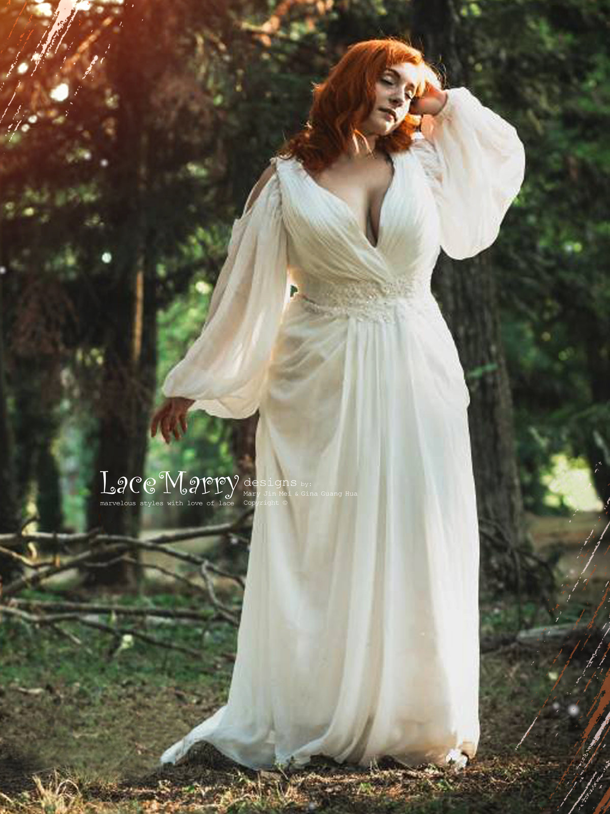 Bohemian Wedding Dress with Puff Sleeves