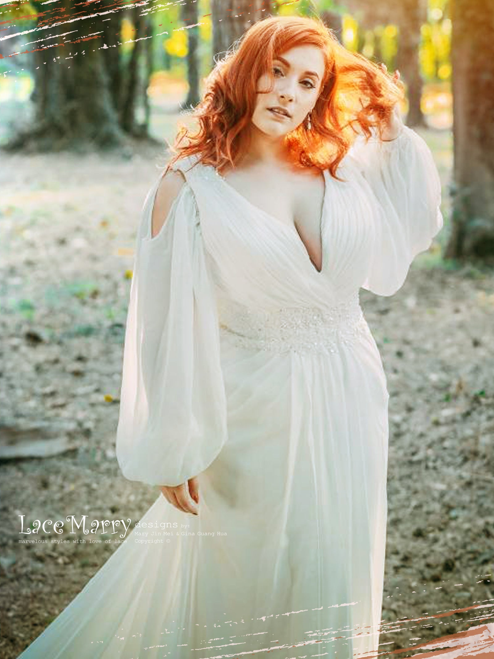 Puff Sleeves Boho Wedding Dress - LaceMarry