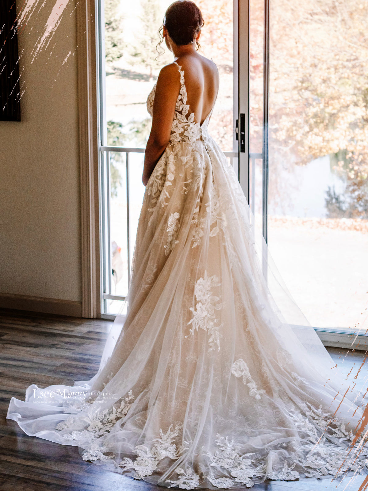 CELINE / Enchanting Lace Wedding Dress with Flower Embroidered Tulle
