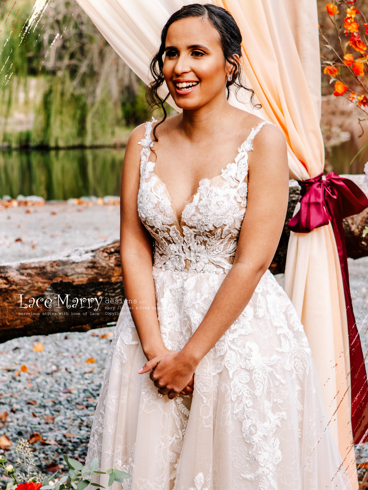 CELINE / Enchanting Lace Wedding Dress with Flower Embroidered Tulle