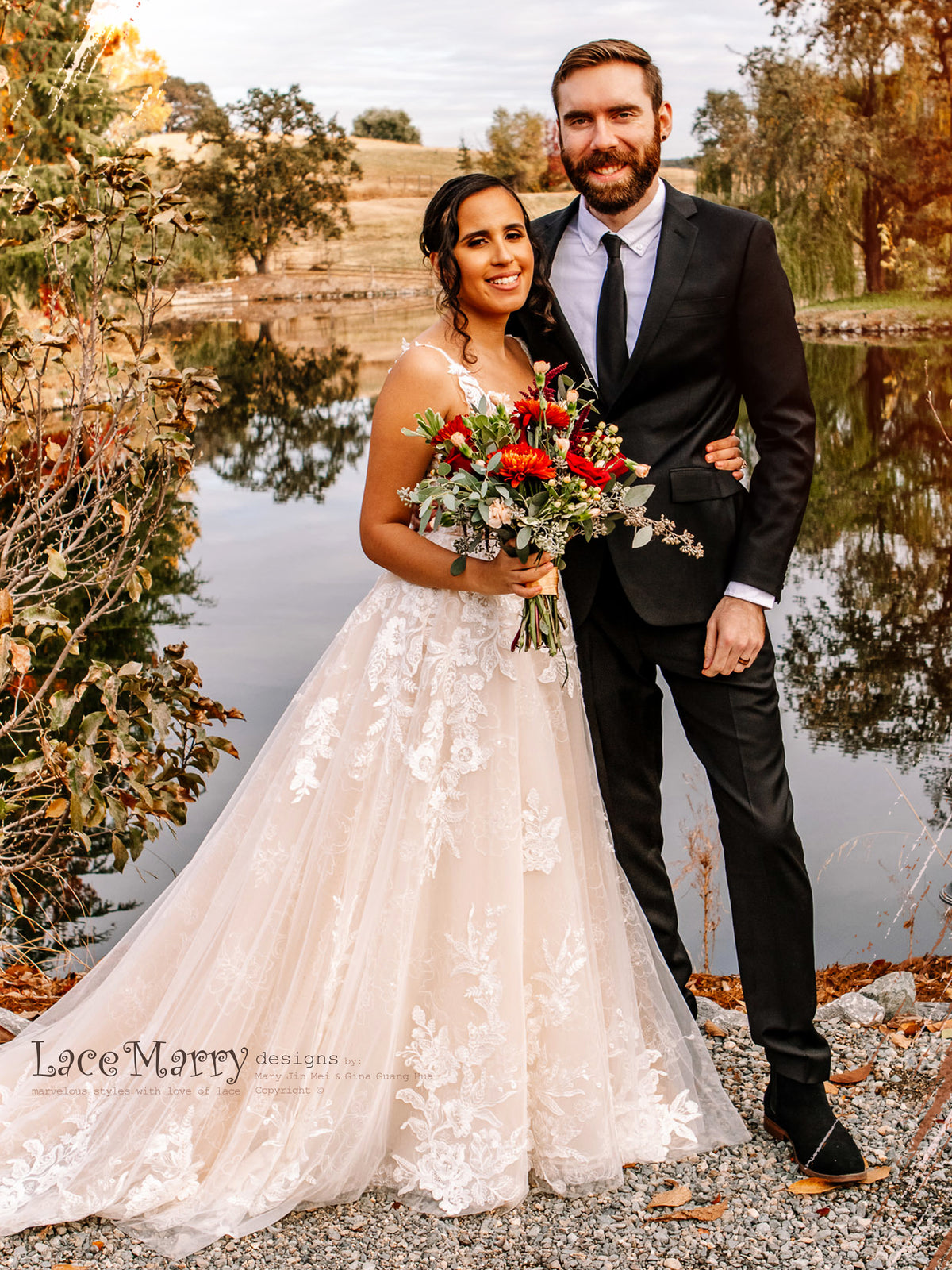 CELINE Enchanting Lace Wedding Dress with Flower Embroidery