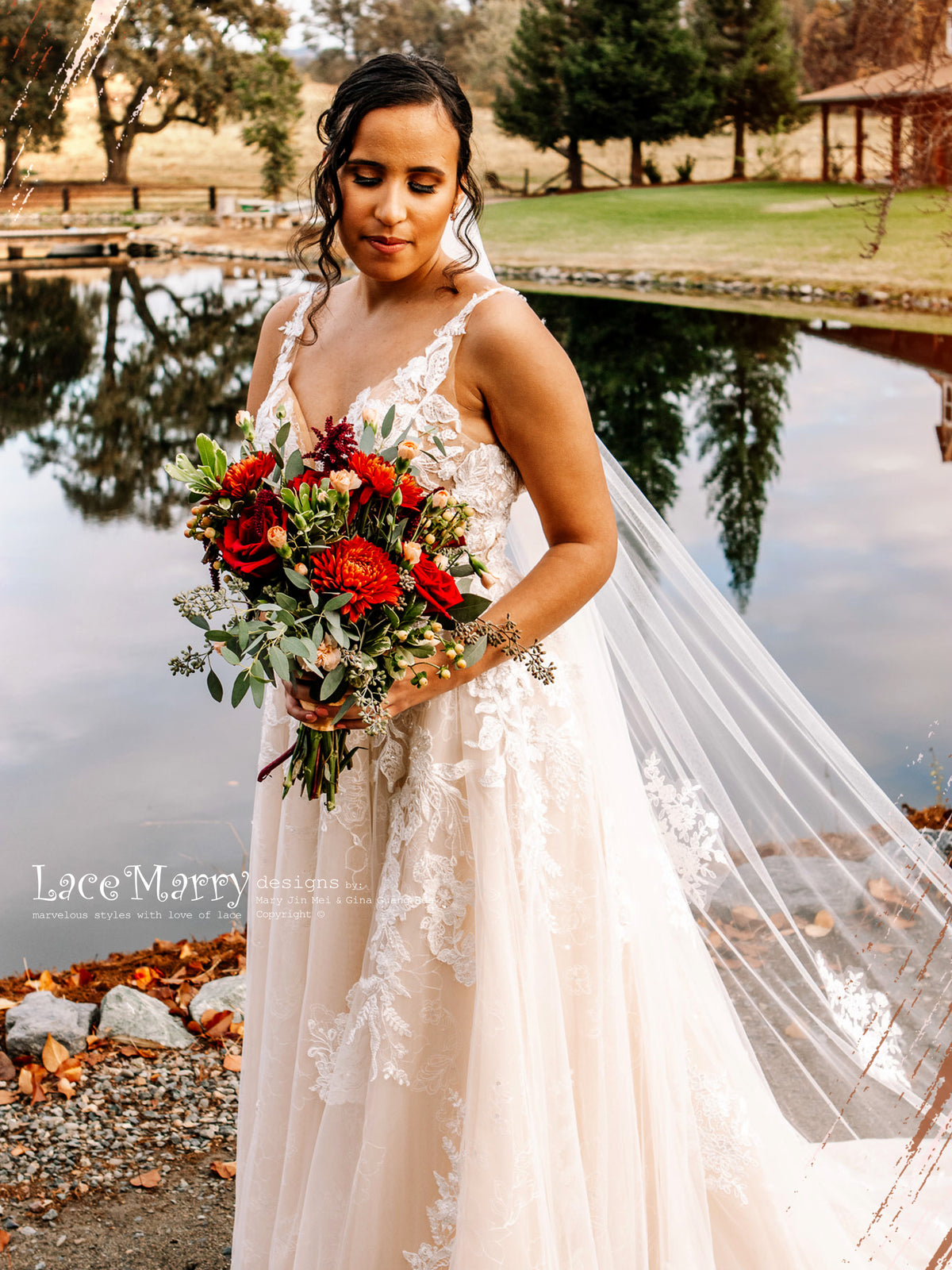 Deep V Neck Wedding Dresses Lace Appliques 3D Flowers Long Sleeves Bridal  Gowns | eBay