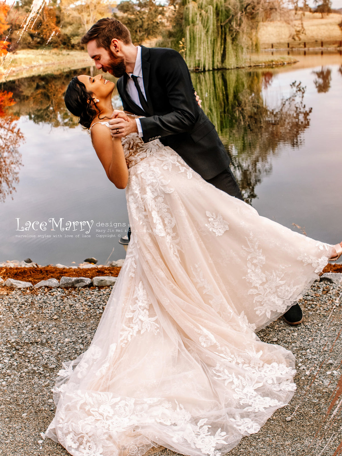 CELINE / Enchanting Lace Wedding Dress with Flower Embroidery - LaceMarry CELINE / Enchanting Lace Wedding Dress with Flower Embroidery - LaceMarry