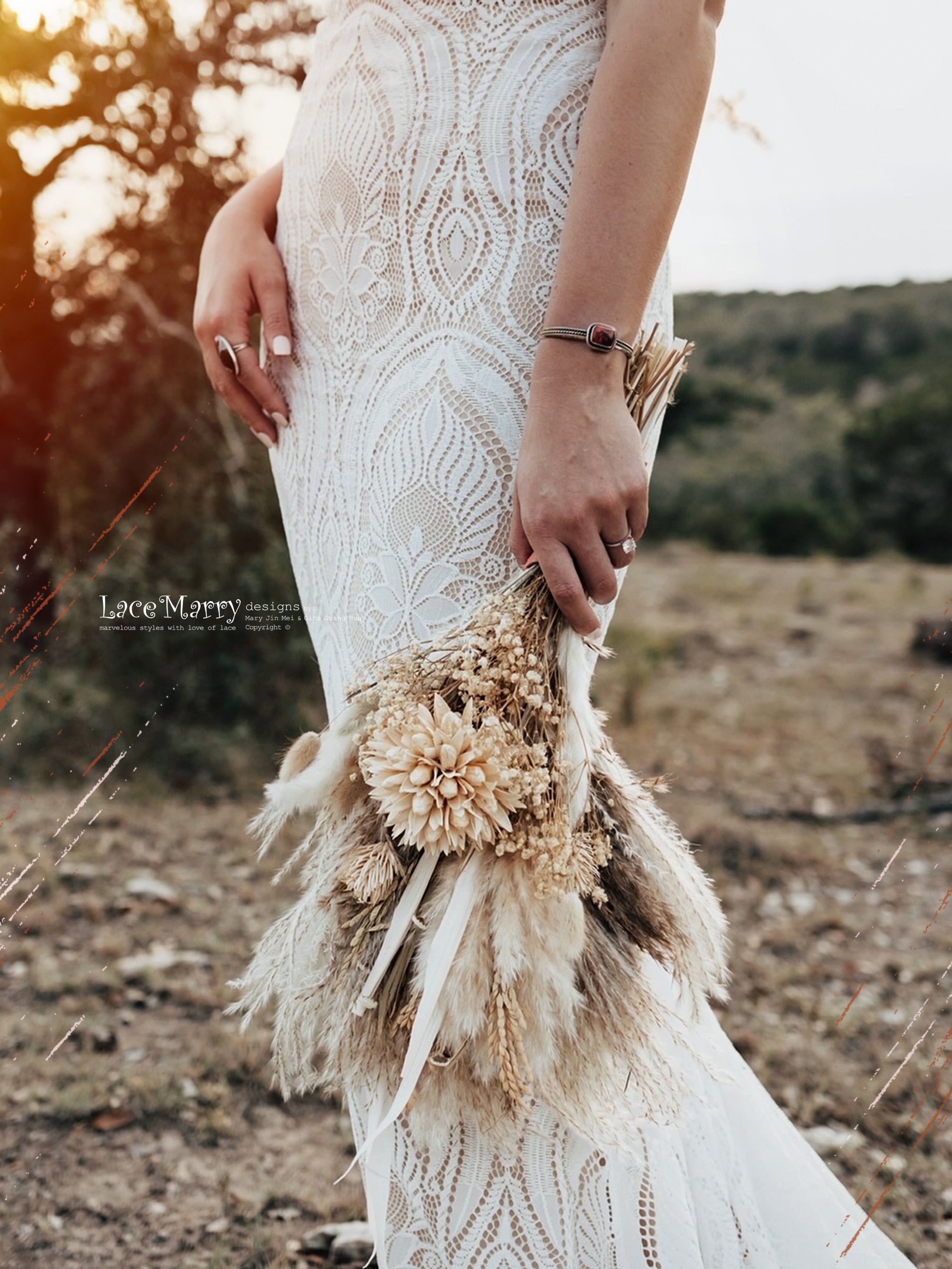 KAILEY / Lace Boho Wedding Dress with Deep V Neck - LaceMarry KAILEY / Lace Boho Wedding Dress with Deep V Neck - LaceMarry