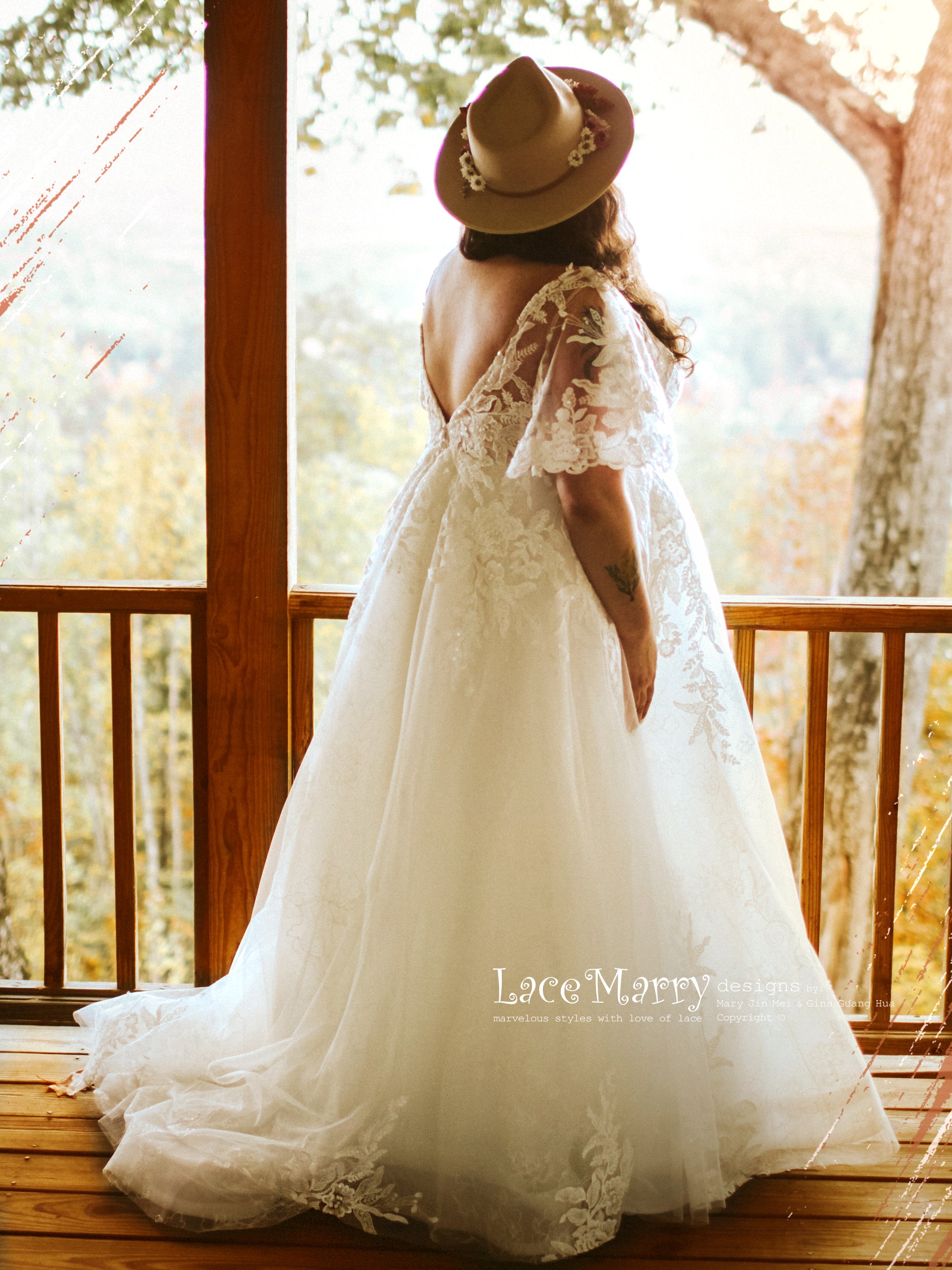 CELINE / A Line Wedding Dress with Flutter Sleeves - LaceMarry CELINE / A Line Wedding Dress with Flutter Sleeves - LaceMarry